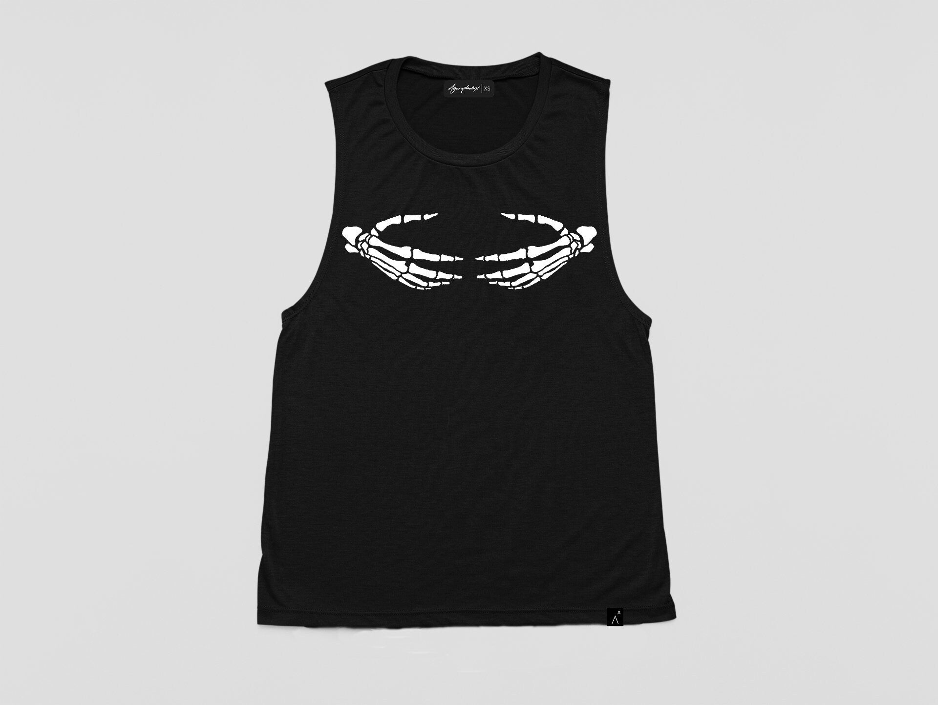 Death grip skeleton hand print punk shirt oversize tank top | halloween skeleton top cyberpunk clothing