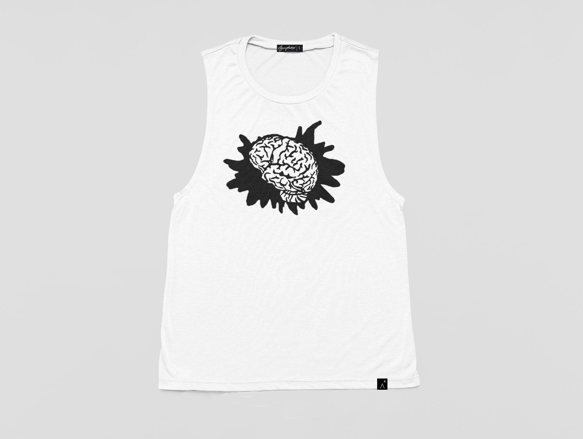 human brain print punk shirt muscle tank | horror print goth shirt graphic tee | biker shirt punk tank top