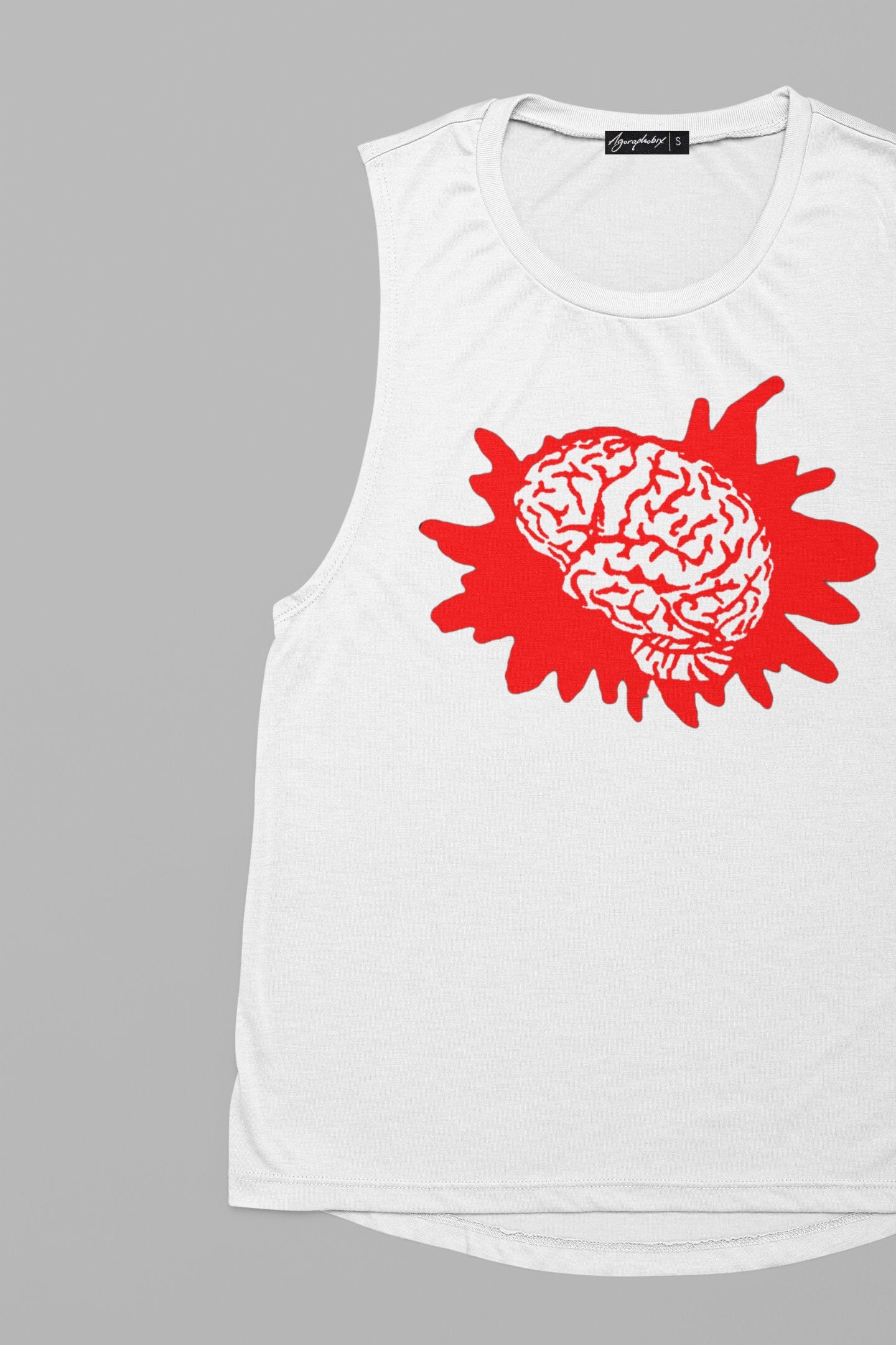 human brain print punk shirt muscle tank | horror print goth shirt graphic tee | biker shirt punk tank top