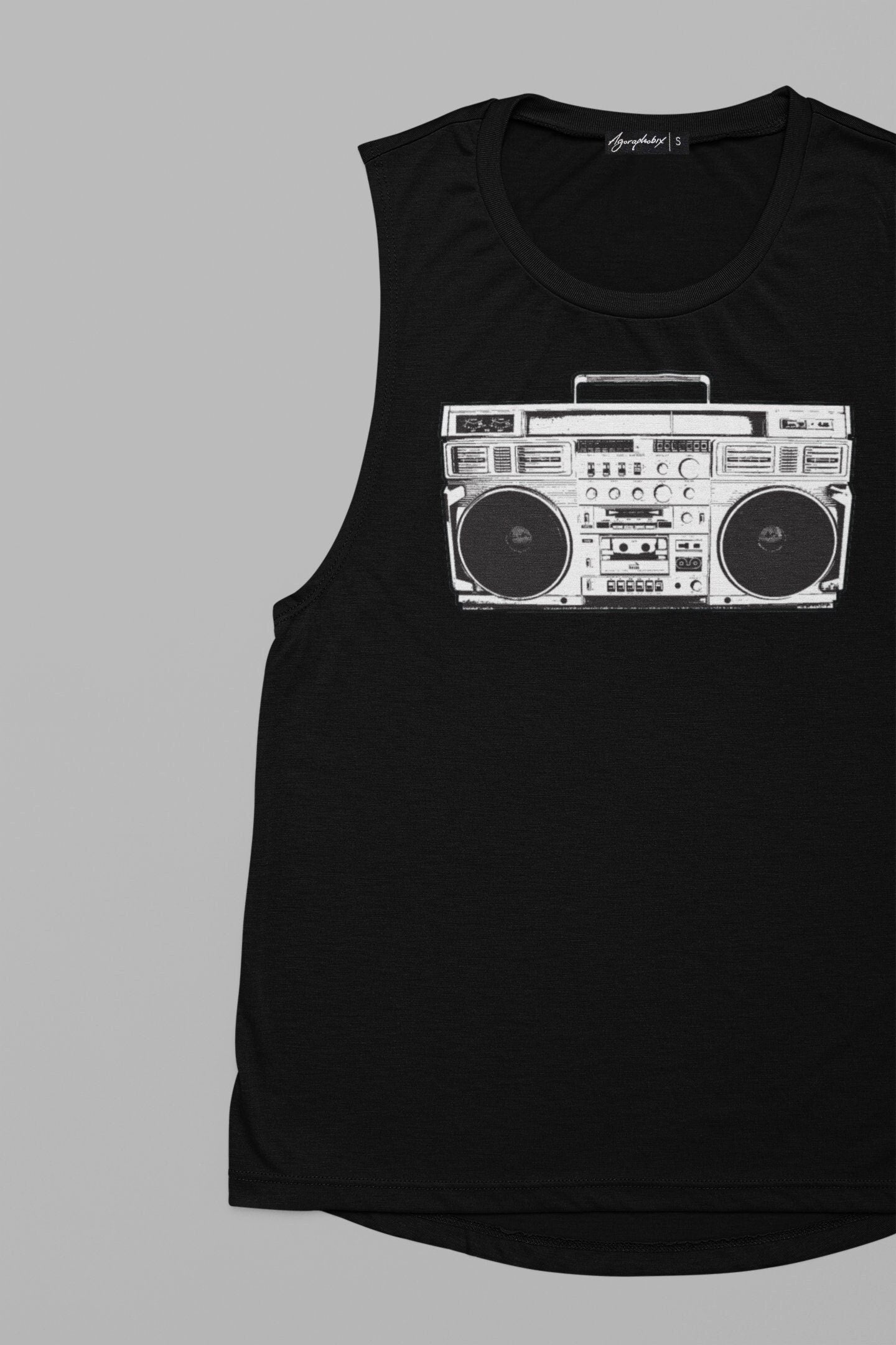 ghetto blaster vintage boombox print muscle tank women | oversize tank top | Unisex retro shirt hipster tshirt