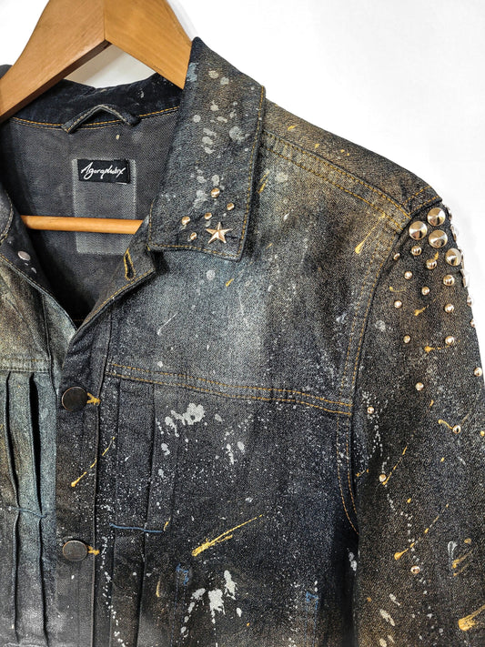 Dark space studded hand painted jacket galaxy jacket | custom denim jacket painted denim jacket | sustainable clothing size M