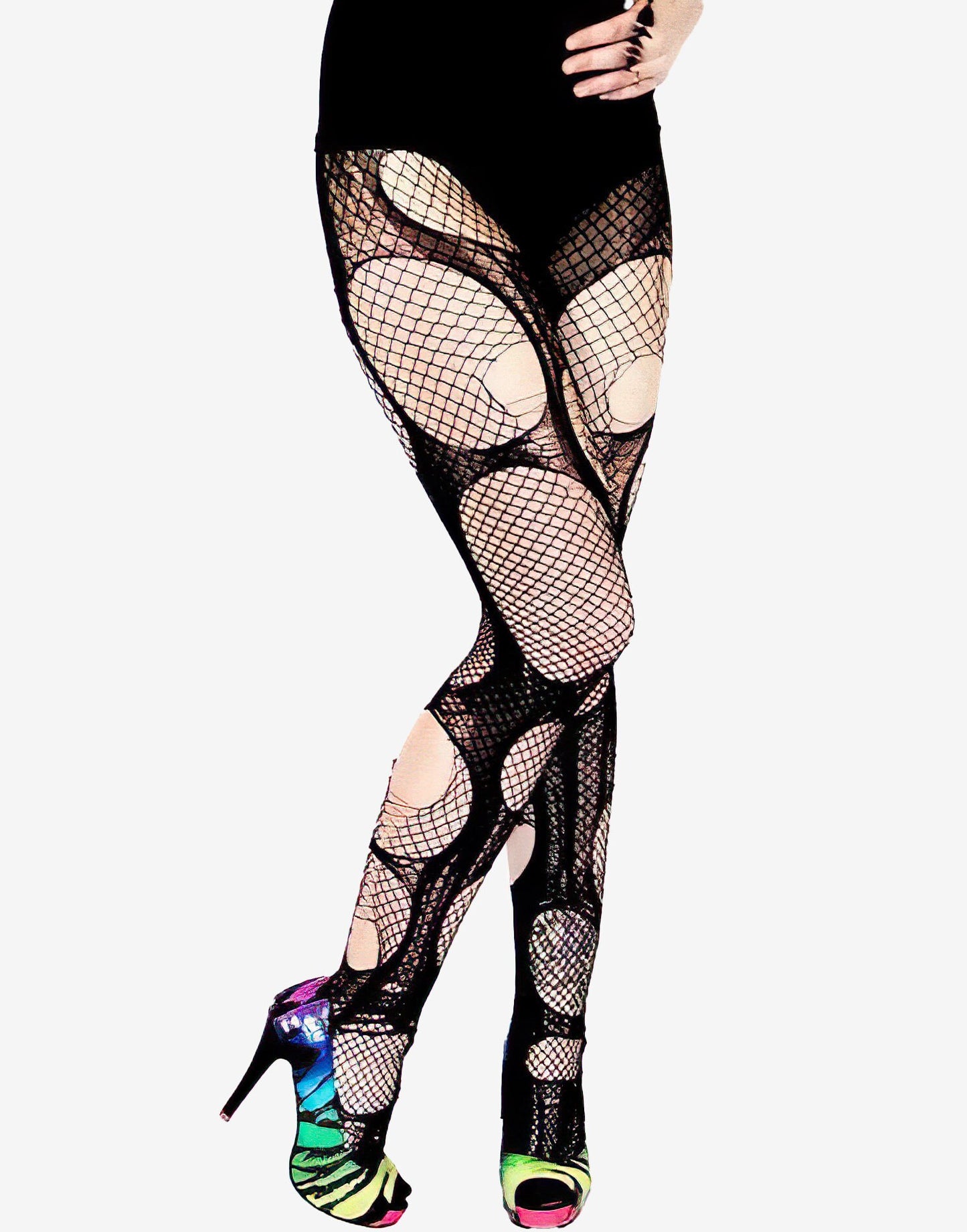 Accessorize Agoraphobix double layered tattered & torn tights fishnet leggings