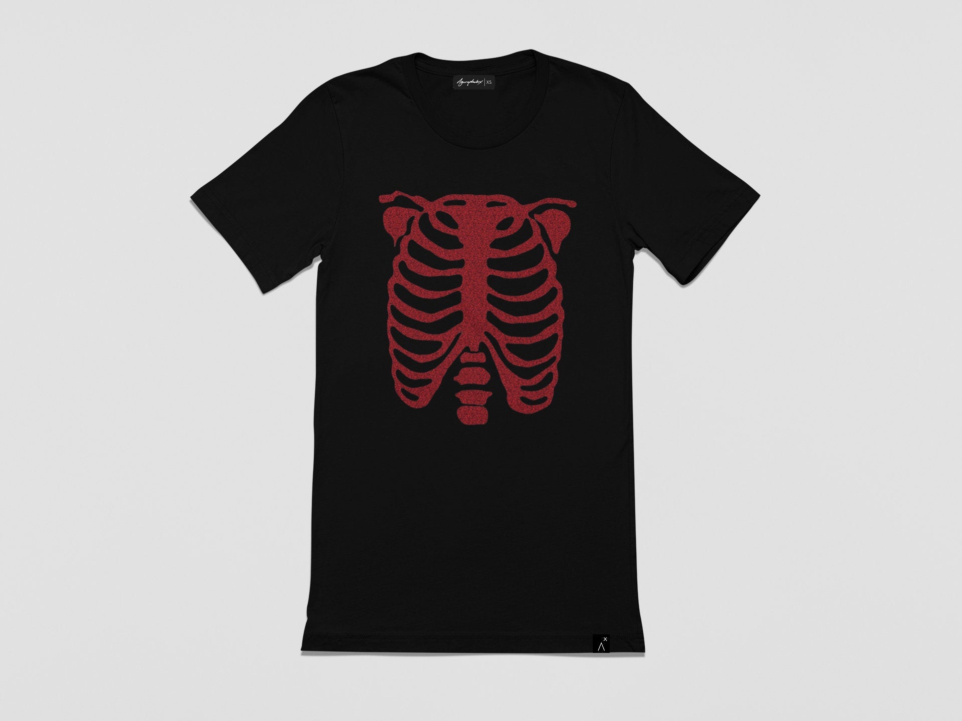 Handmade Glitter anatomy skeleton ribcage print T shirt | Unisex Halloween cyberpunk clothing aesthetic clothing