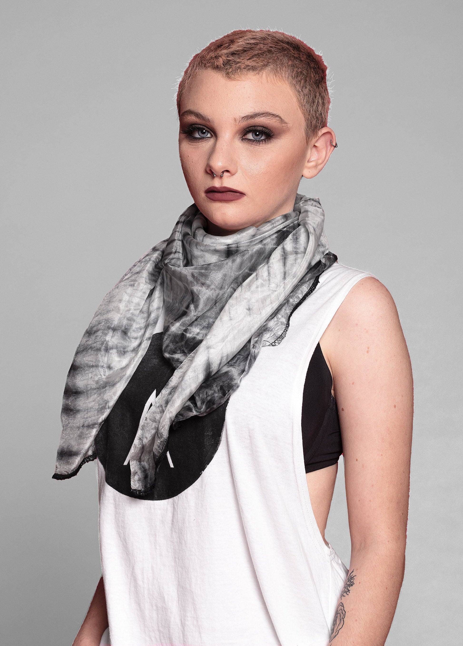 black white silk scarf silk hair scarf silk neck scarf hand dyed silk scarf tie dye scarf lightweight scarf silk head scarf silk scarf women