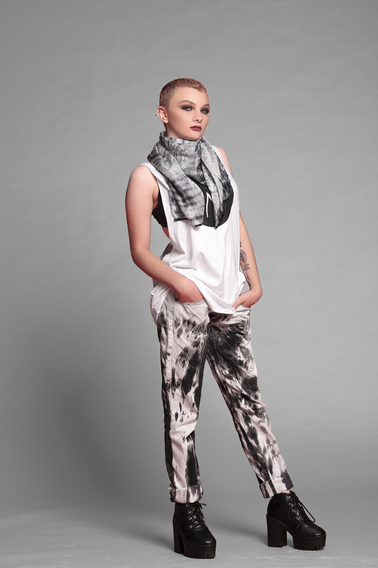 black white silk scarf silk hair scarf silk neck scarf hand dyed silk scarf tie dye scarf lightweight scarf silk head scarf silk scarf women