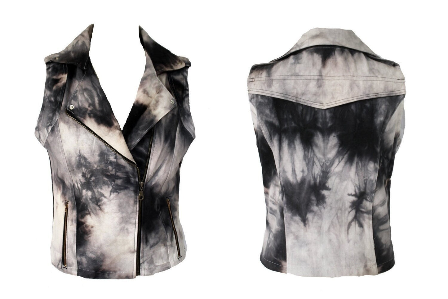 Black smoke tie dye denim biker vest tie dye vest biker jacket | moto vest soft grunge denim vest upcycled denim burning man vest