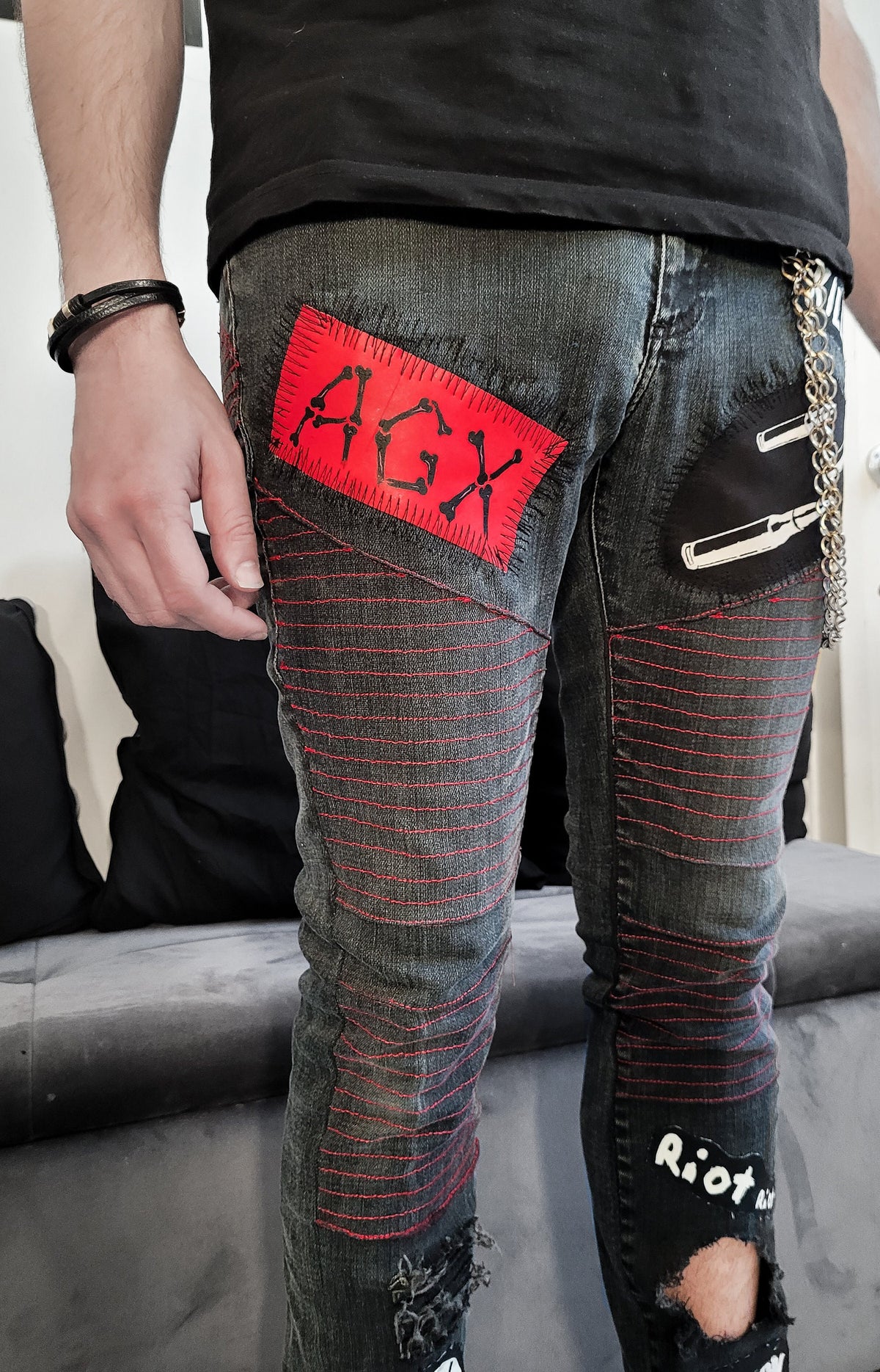 punk jeans crust punk pants embroidered jeans biker jeans | patchwork jeans streetwear pants ripped jeans men | goth pants goth jeans