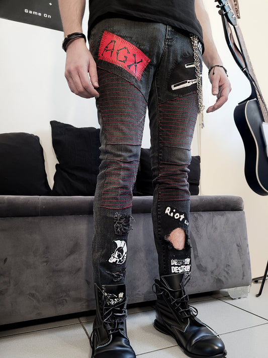 punk jeans crust punk pants embroidered jeans biker jeans | patchwork jeans streetwear pants ripped jeans men | goth pants goth jeans