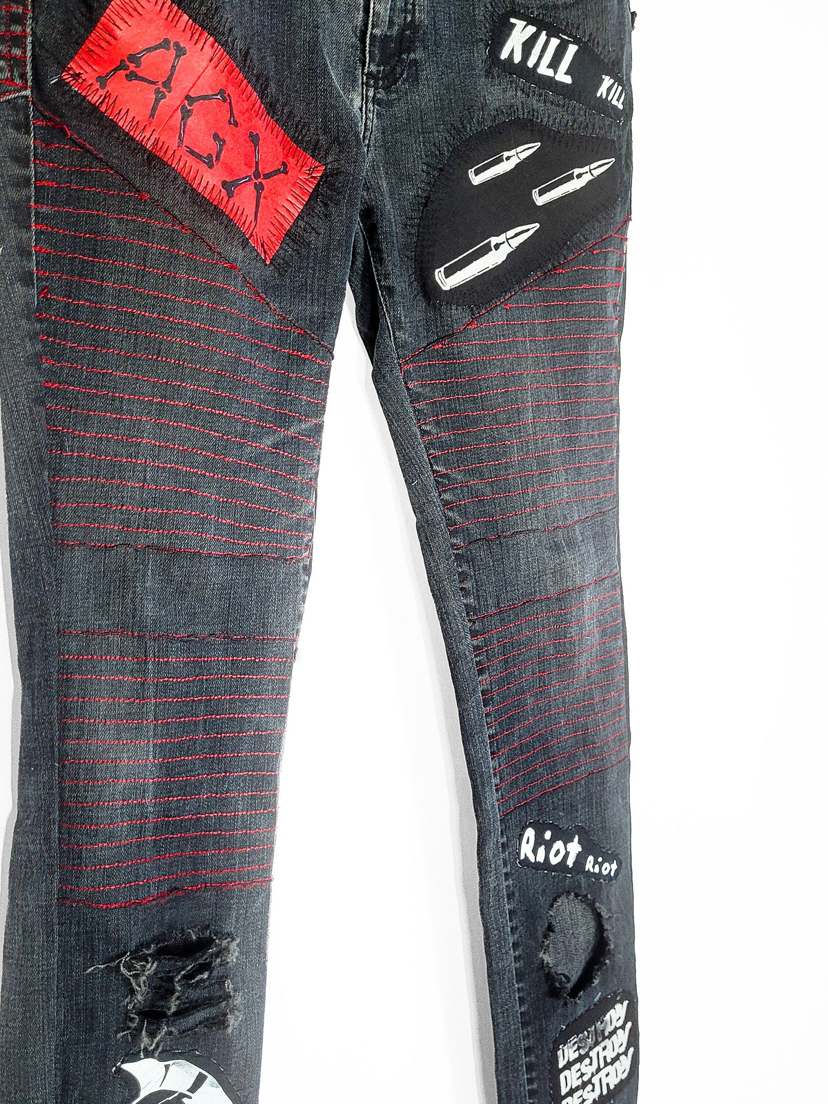 punk jeans crust punk pants embroidered jeans biker jeans | patchwork jeans streetwear pants ripped jeans men | goth pants goth jeans