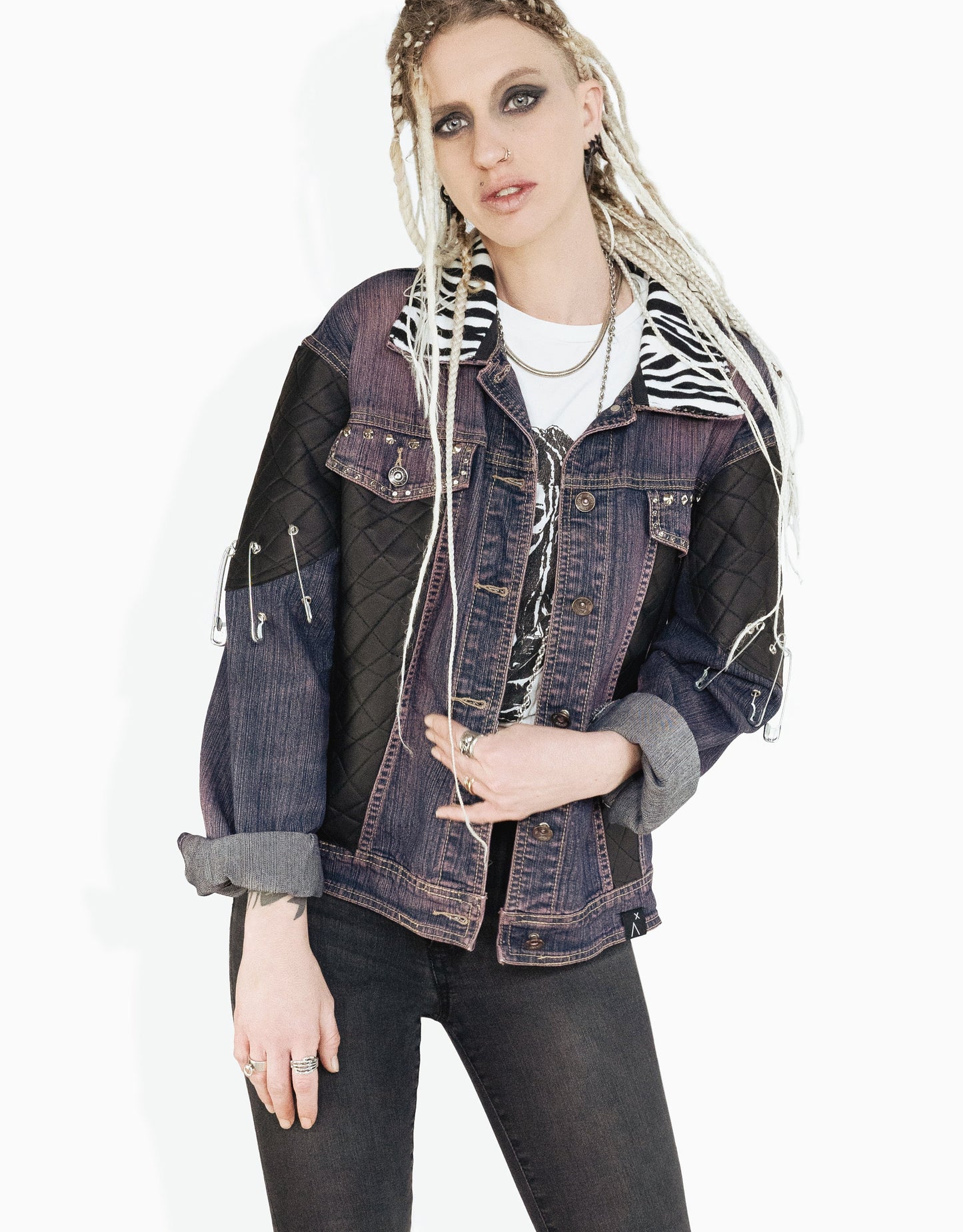 custom jean jacket skeleton jacket battle jacket goth jacket punk jacket | oversized jacket leather jacket | studded denim jacket | size XL