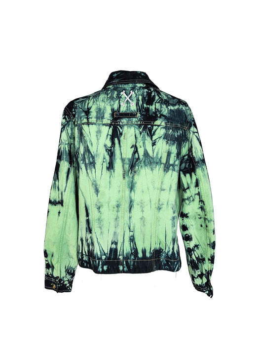 tie dye neon green denim jacket oversized denim jacket | punk jacket | upcycled jean jacket size XL