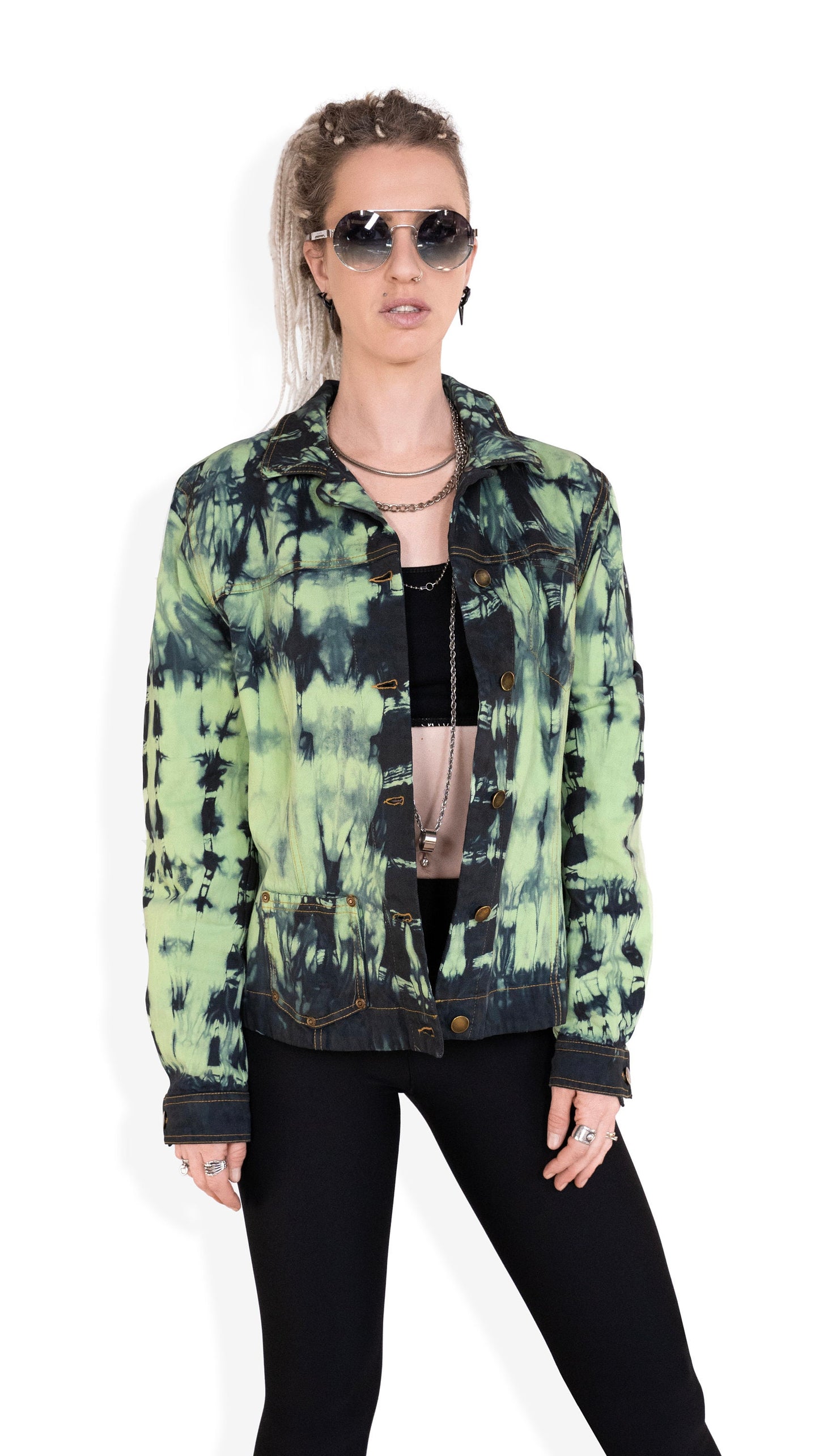 tie dye neon green denim jacket oversized denim jacket | punk jacket | upcycled jean jacket size XL