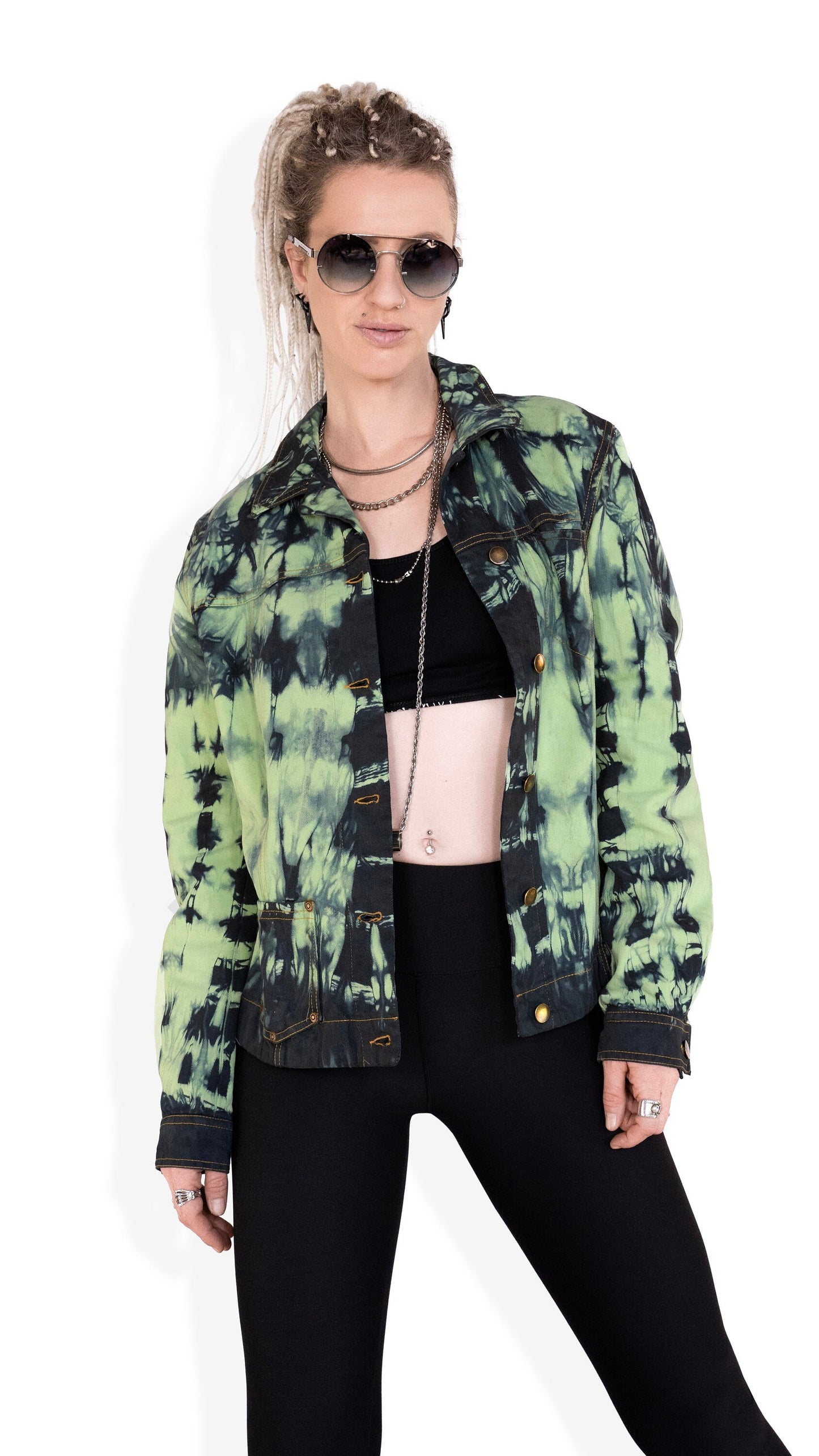 tie dye neon green denim jacket oversized denim jacket | punk jacket | upcycled jean jacket size XL