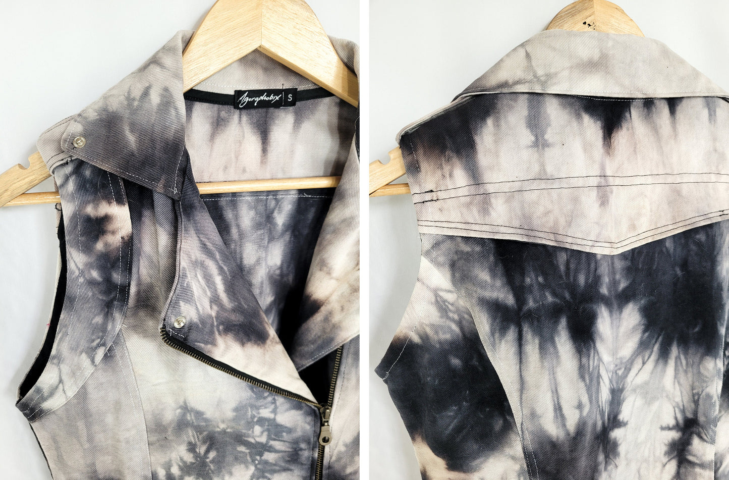 Black smoke tie dye denim biker vest tie dye vest biker jacket | moto vest soft grunge denim vest upcycled denim burning man vest