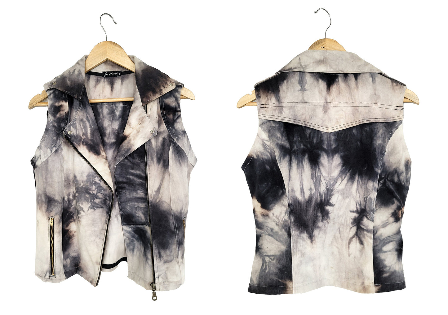 Black smoke tie dye denim biker vest tie dye vest biker jacket | moto vest soft grunge denim vest upcycled denim burning man vest