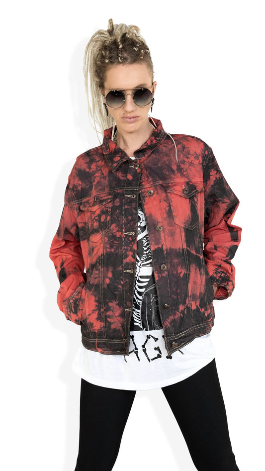 red tie dye jacket red denim jacket tie dye denim jacket red jeans jacket oversized jacket | y2k jacket upcycled jean jacket size XL