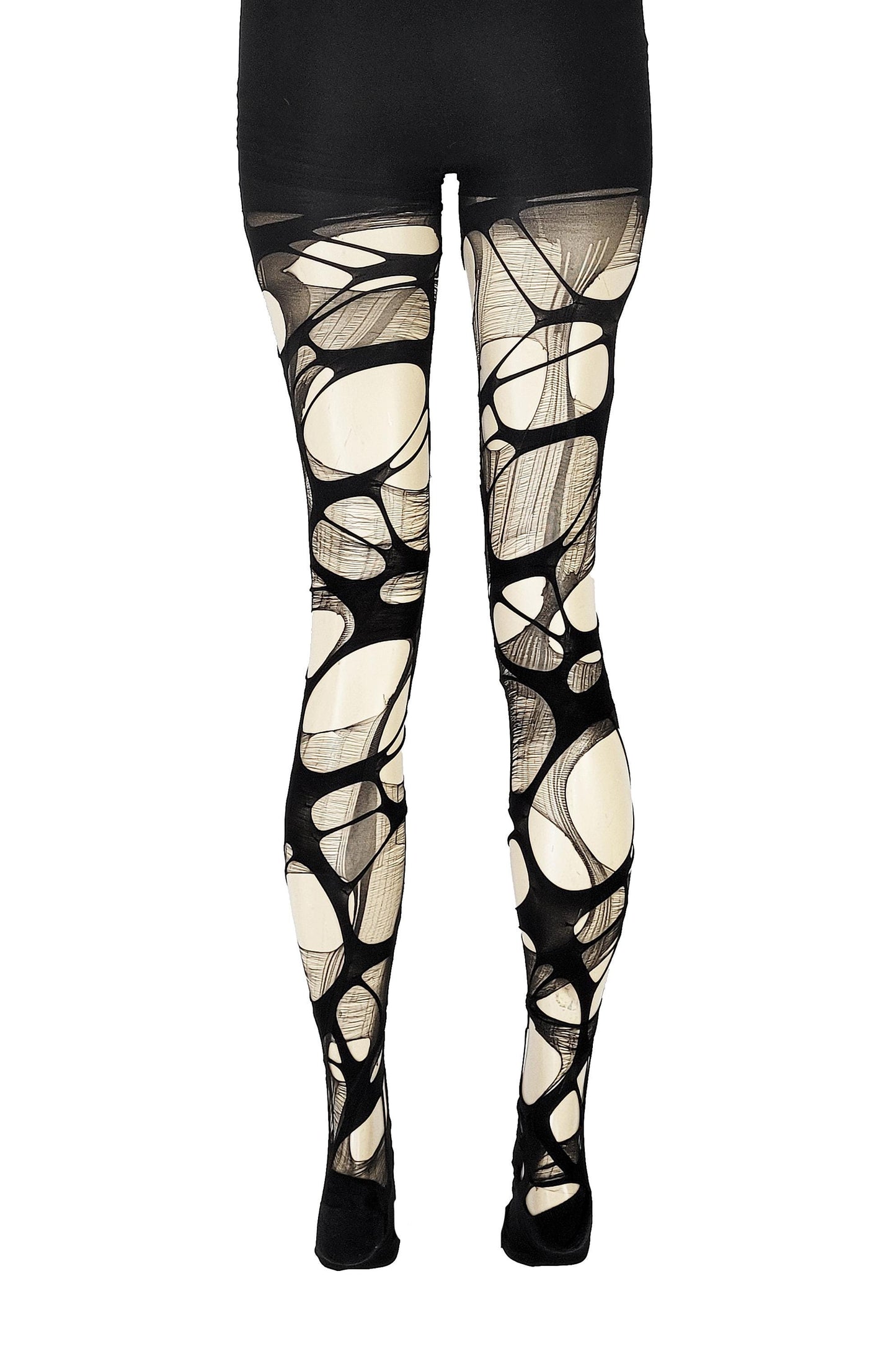 White black distressed tights Halloween leggings ripped tights | fishnet tights goth leggings torn tights goth tights fishnet stockings