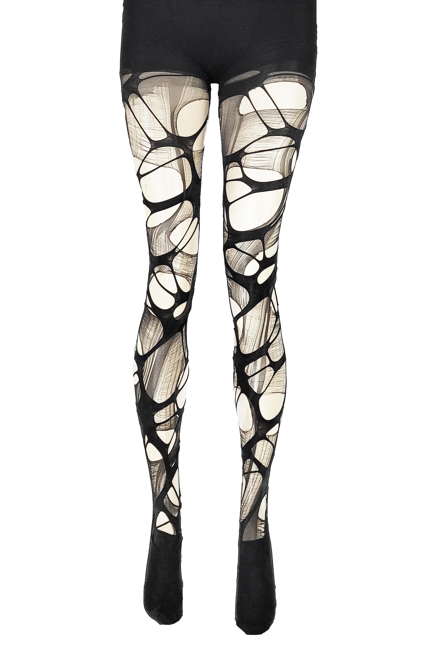 White black distressed tights Halloween leggings ripped tights | fishnet tights goth leggings torn tights goth tights fishnet stockings