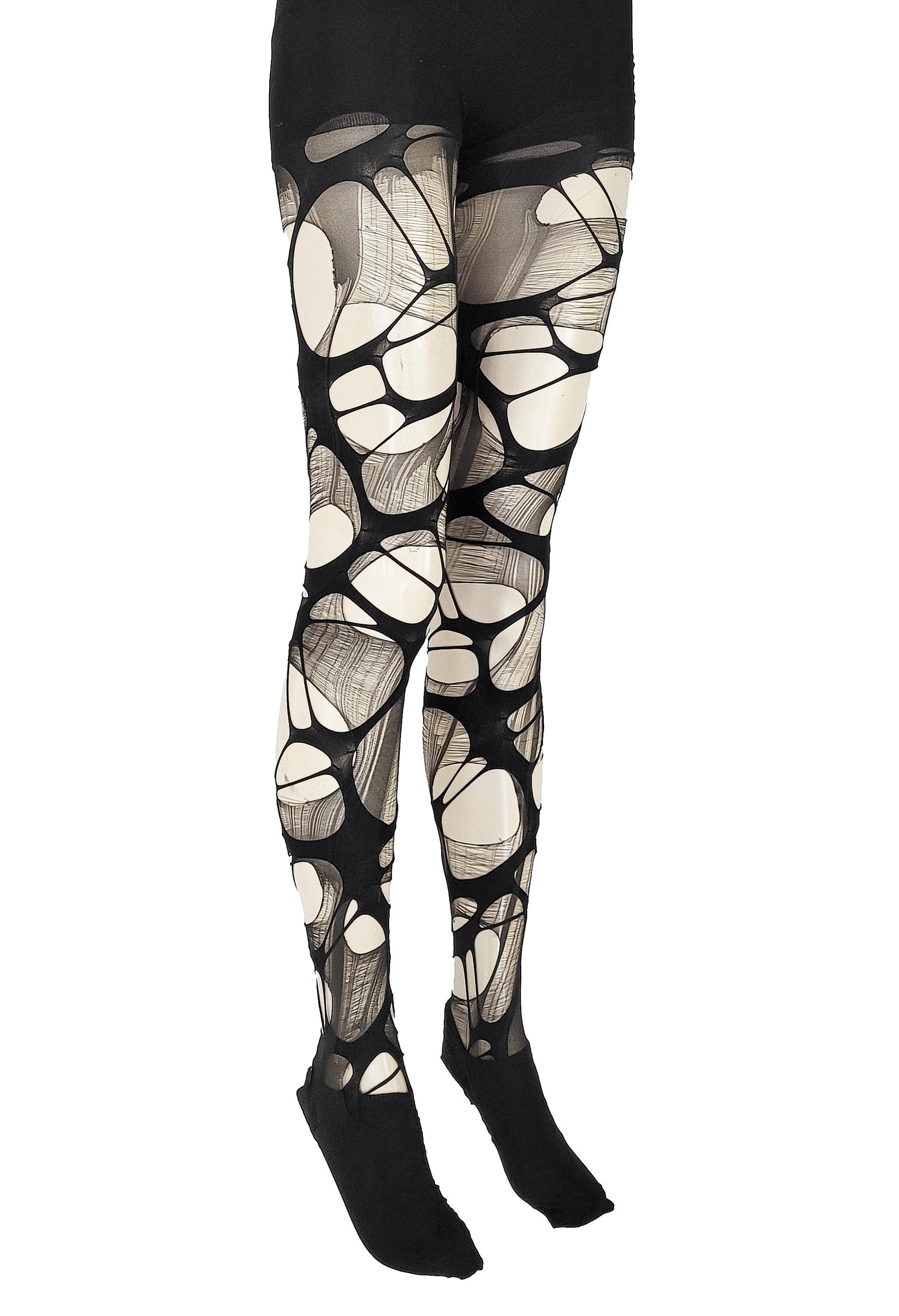 Black ripped tights fishnet leggings distressed tights Halloween leggings | goth leggings fishnet tights torn tights goth tights fishnets