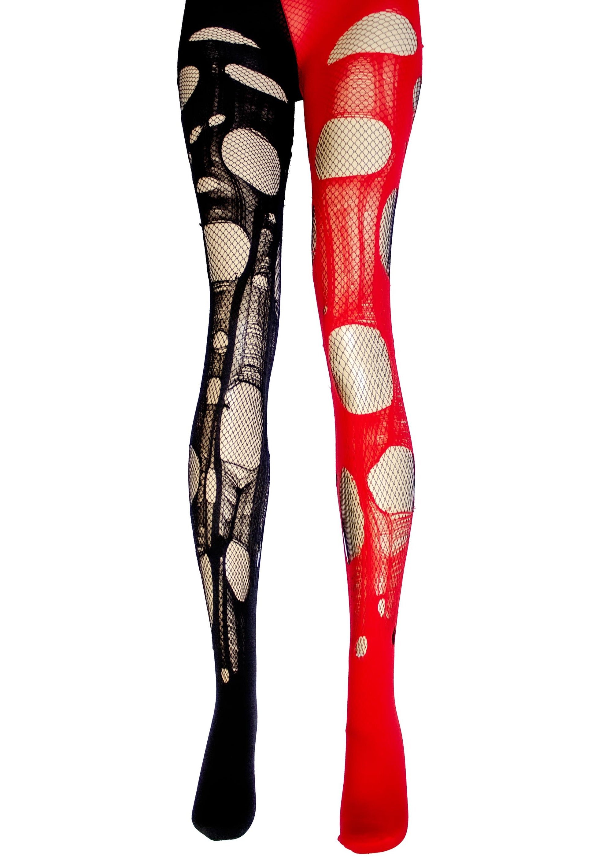 Blood Red Black Fishnet Tights Gothic Vampire Tights Distressed Alternative Halloween Tights Dark Witch Leggings Grunge Stockings