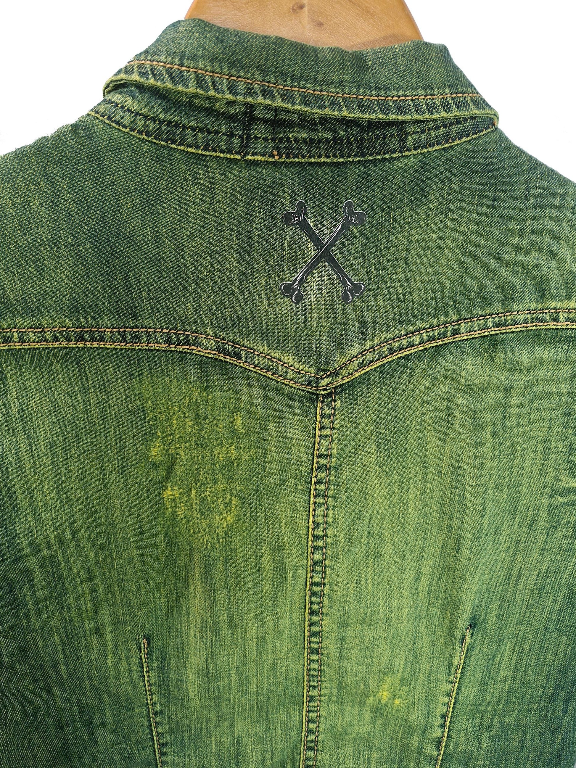 green denim fitted denim shirt concert shirt | chambray shirt 90s grunge shirt grunge denim shirt festival shirt | Upcycled denim