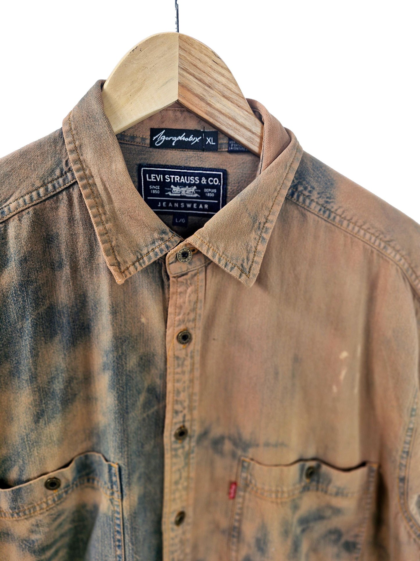 brown jeans tie dye jean shirt vintage levis shirt brown jacket | upcycled denim shirt | jeans shirt | Upcycled clothing | Size L