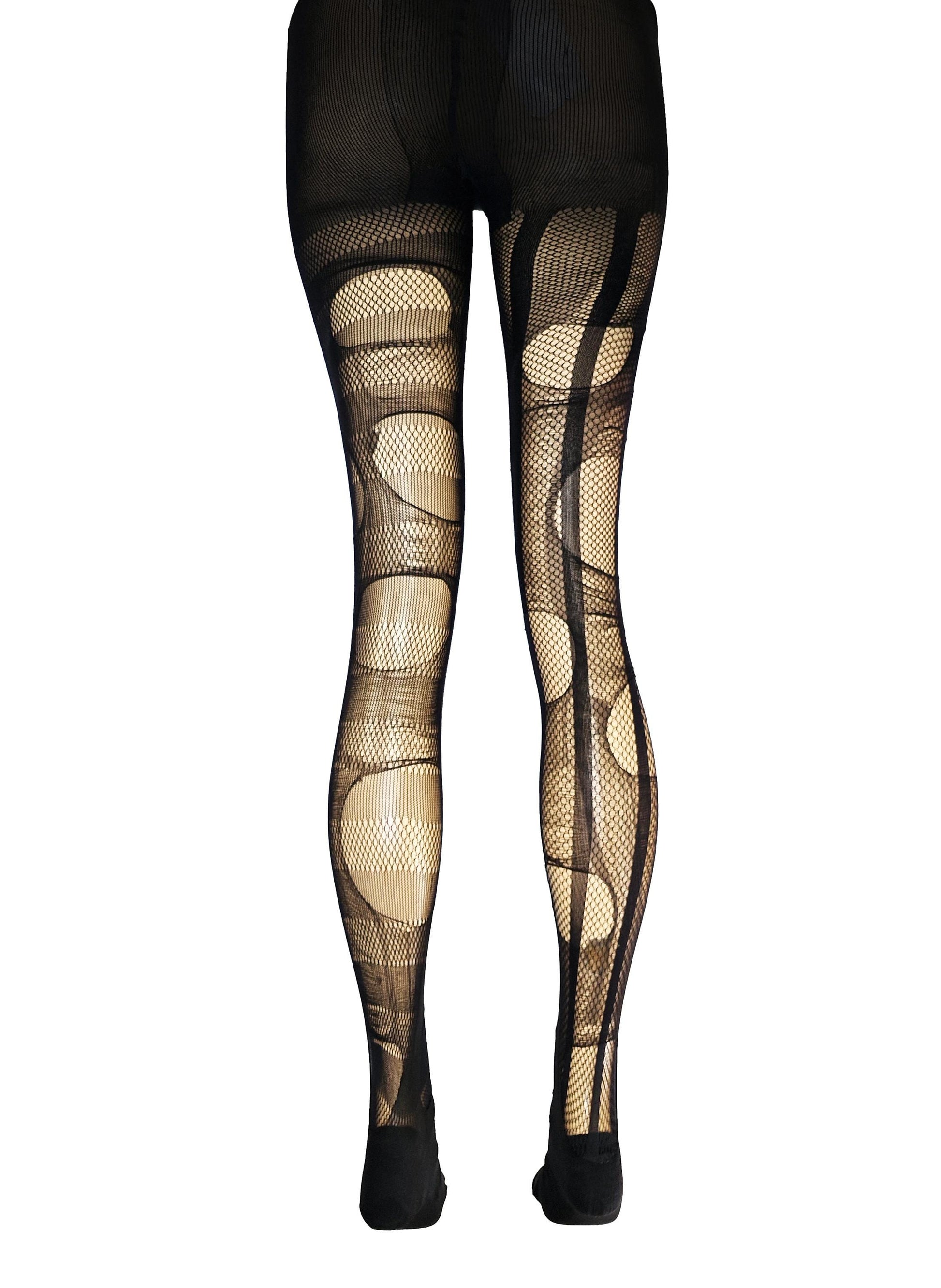 Black Striped Goth Tights Distressed Fishnet Tights Dark Romantic Leggings Alternative Gothic Punk Witchy Stockings