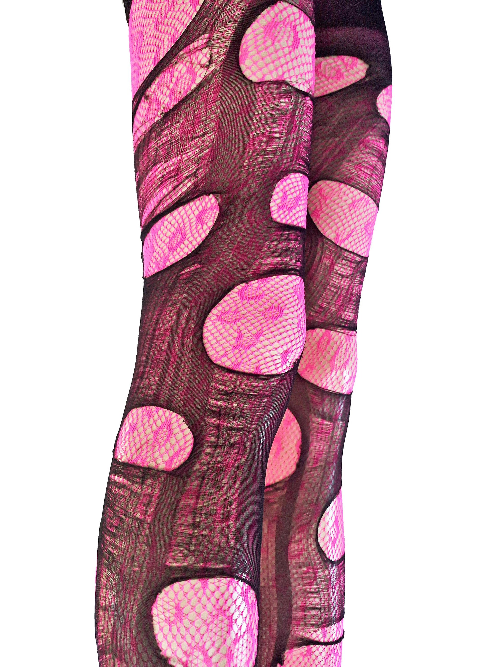 tattered & torn tights pink leopard print fishnet tights Halloween leggings rave wear funky tights sexy tights mesh tights fishnet stockings