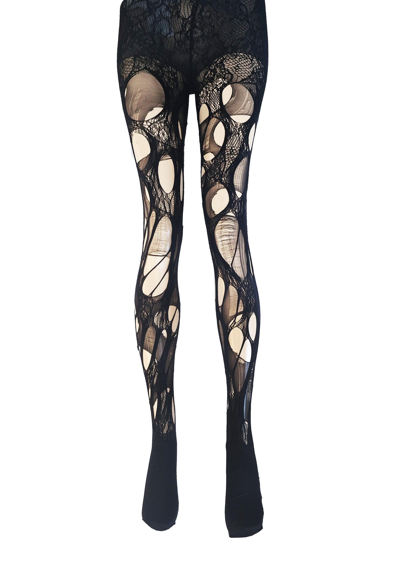 Brown black lace tights torn tights floral lace fishnet tights Halloween tights patterned tights goth tights fishnet stockings gothic tights