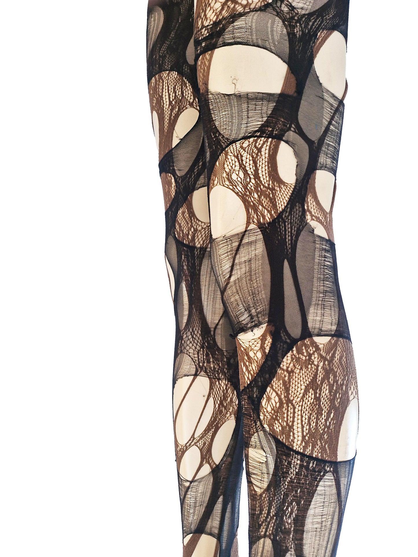 Brown black lace tights torn tights floral lace fishnet tights Halloween tights patterned tights goth tights fishnet stockings gothic tights