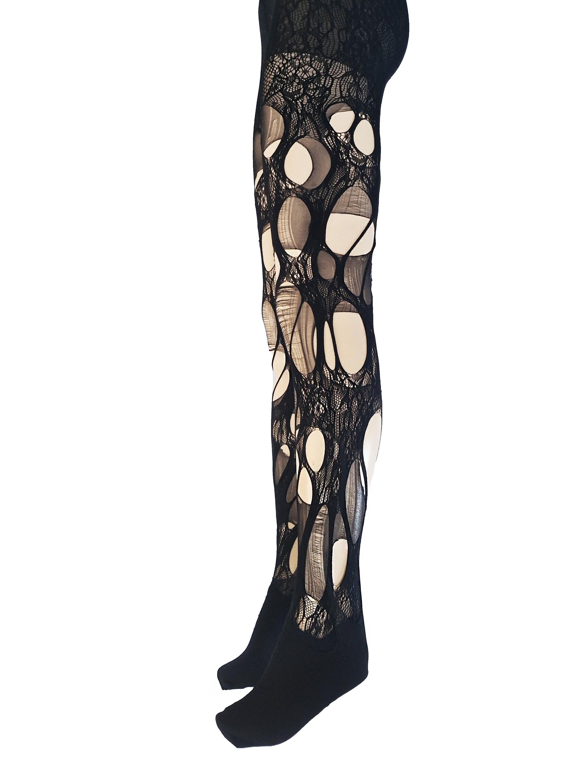 black lace tights floral lace torn tights fishnet tights Halloween tights patterned tights fishnet stockings gothic tights goth tights