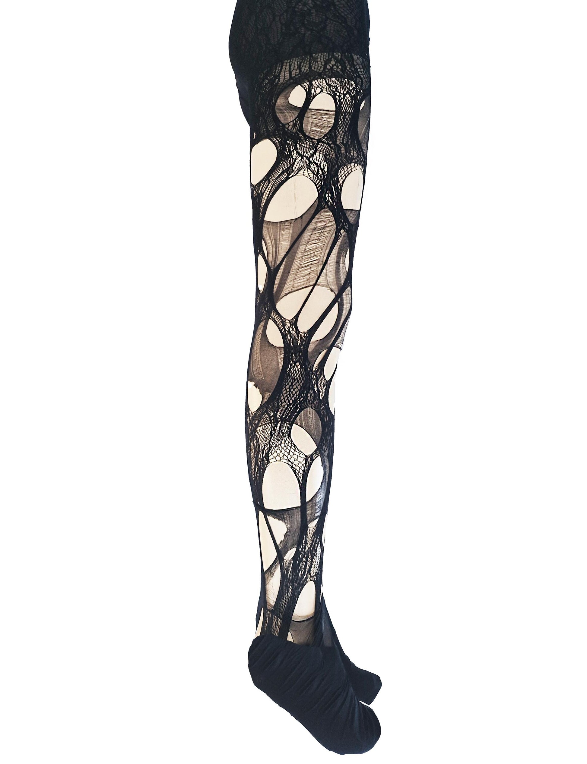 black lace tights floral lace torn tights fishnet tights Halloween tights patterned tights fishnet stockings gothic tights goth tights