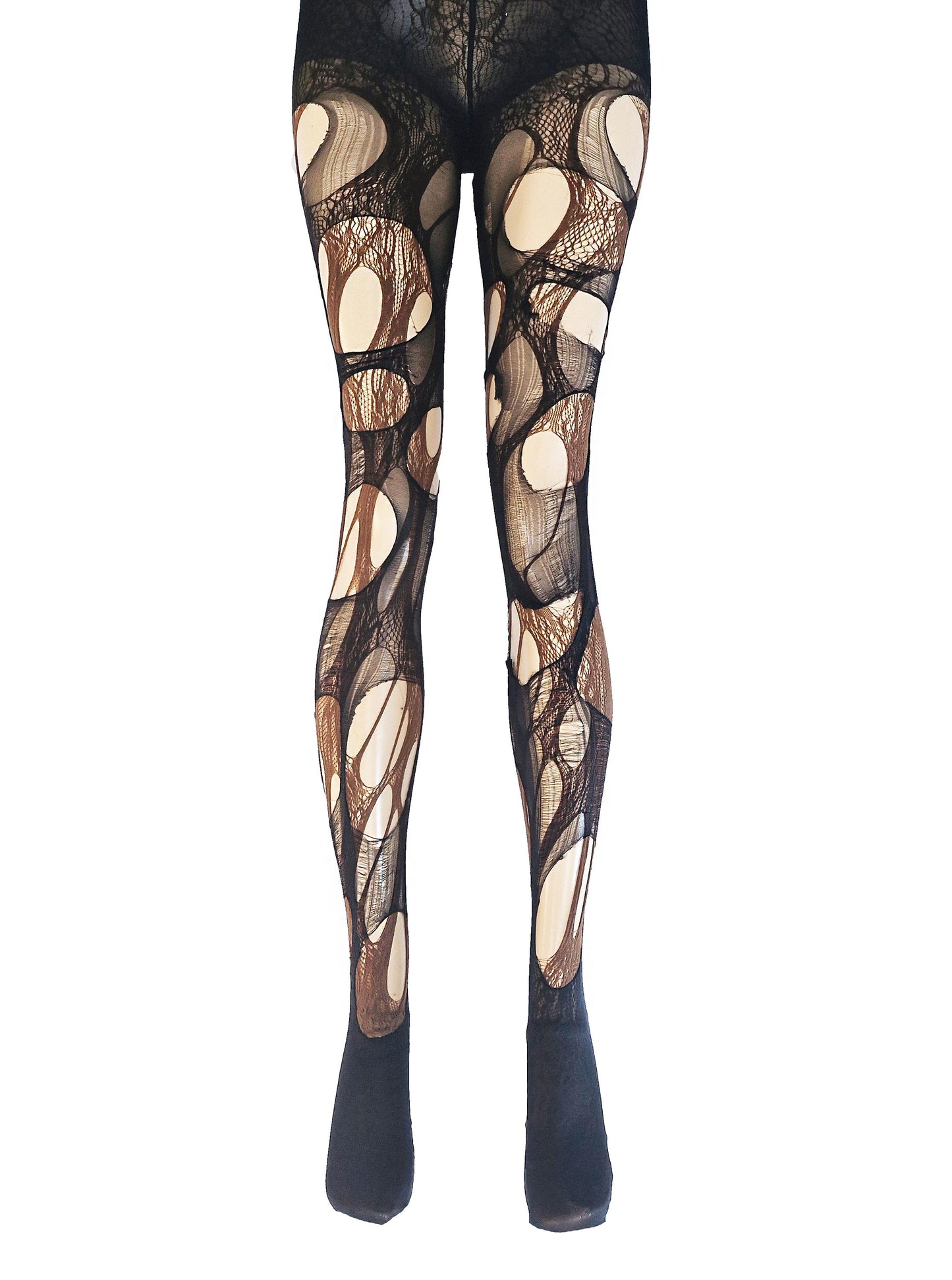 Brown black lace tights torn tights floral lace fishnet tights Halloween tights patterned tights goth tights fishnet stockings gothic tights
