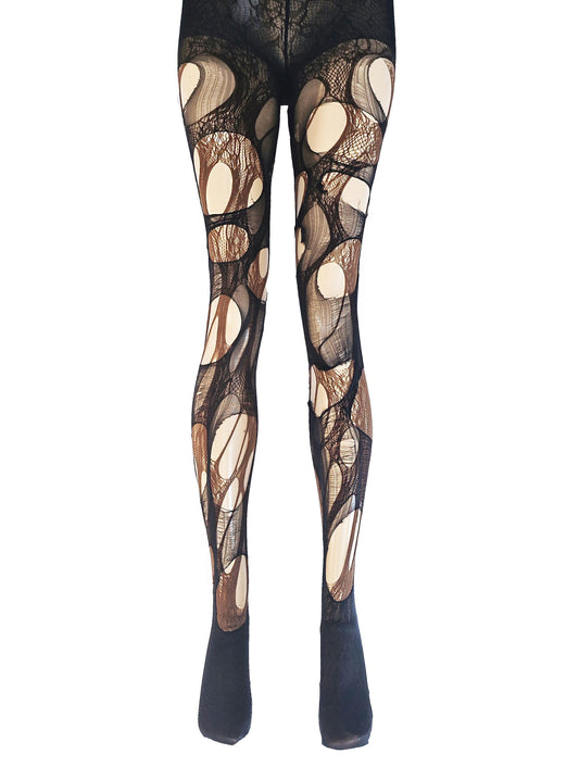 Brown and black lace tights by Agoraphobix