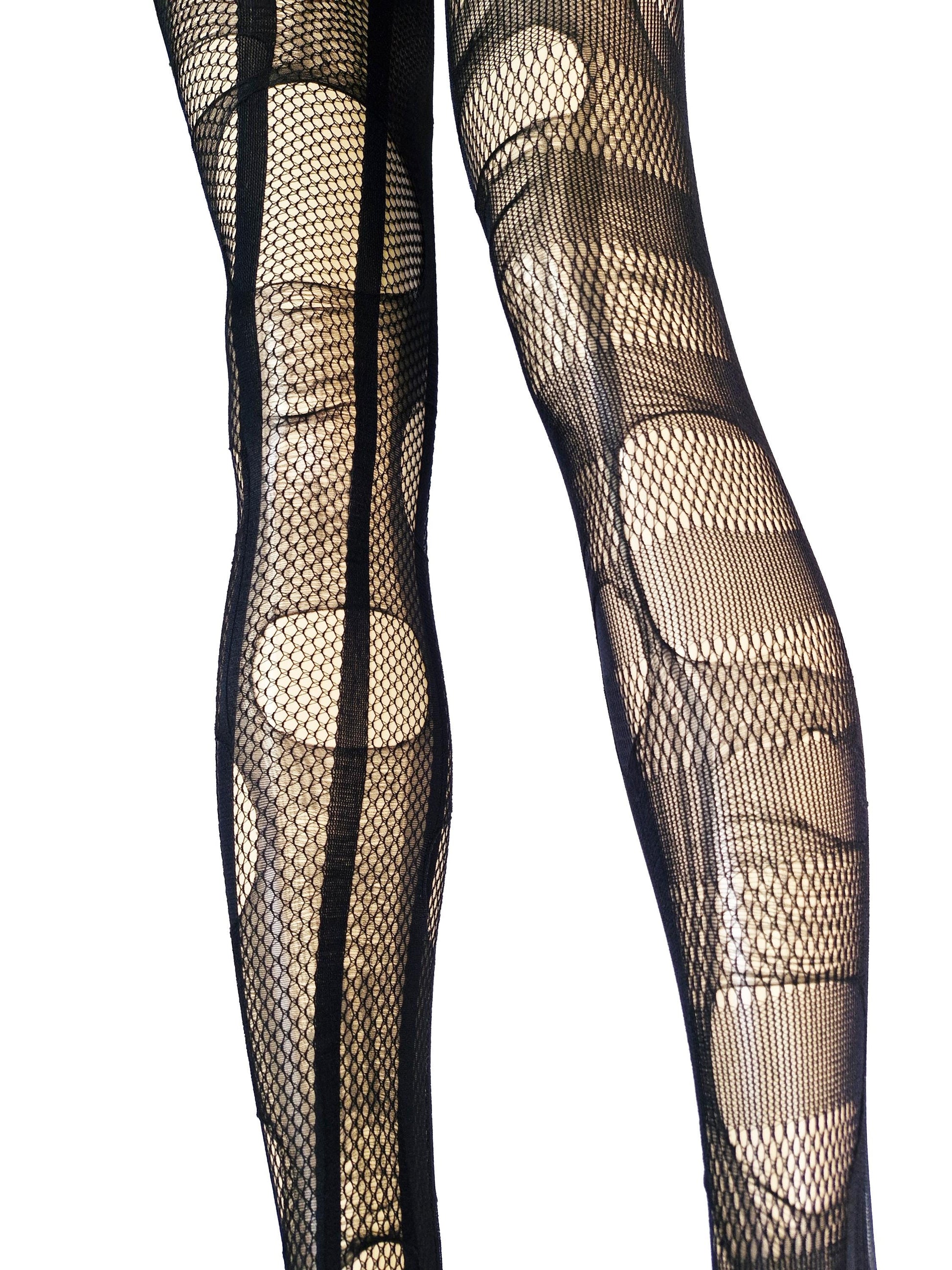 Black Striped Goth Tights Distressed Fishnet Tights Dark Romantic Leggings Alternative Gothic Punk Witchy Stockings