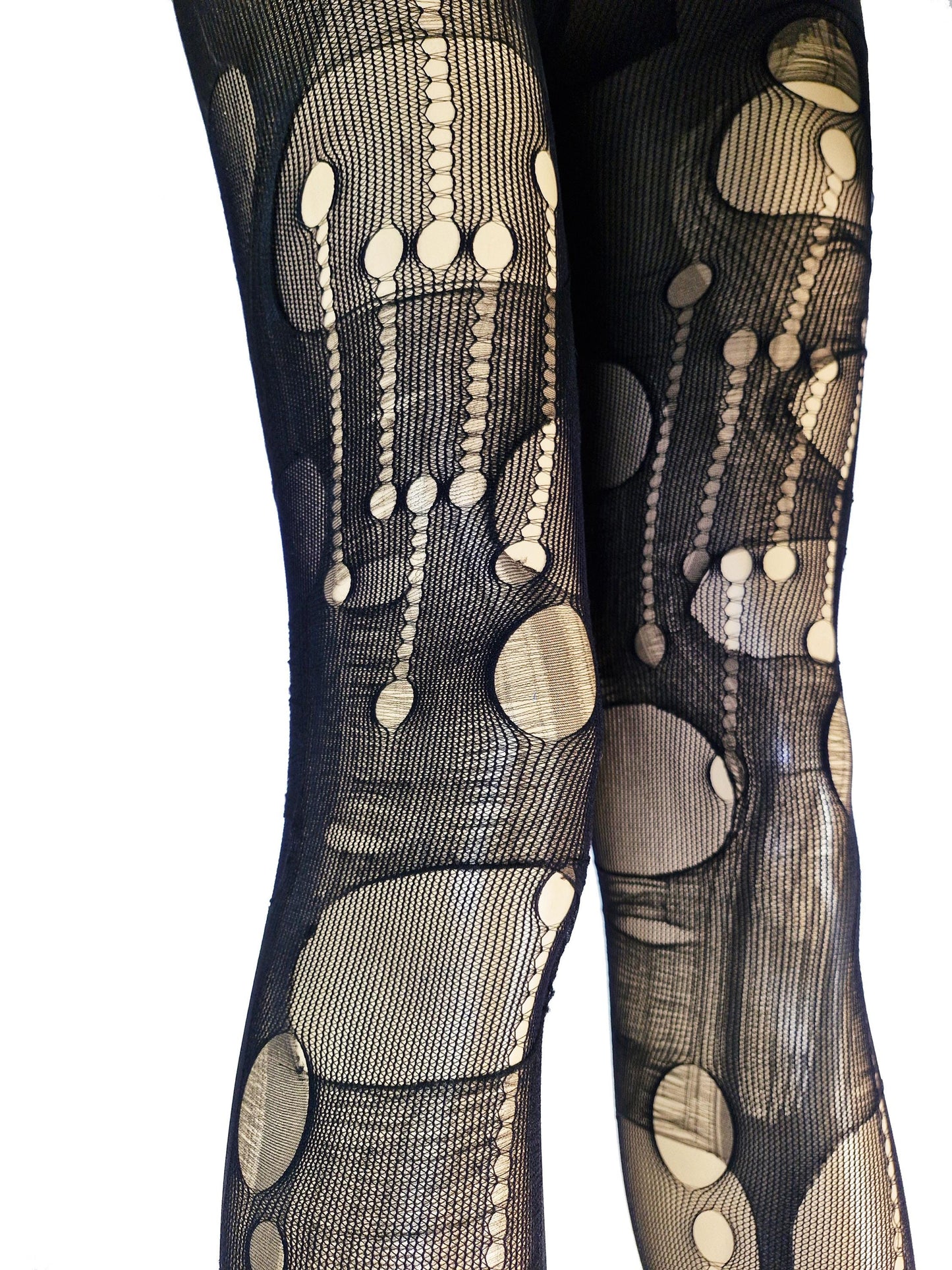 Black Ripped Tights Distressed Fishnet Tights Grunge Punk Goth Alternative Leggings Edgy Festival Stockings Dark Fashion