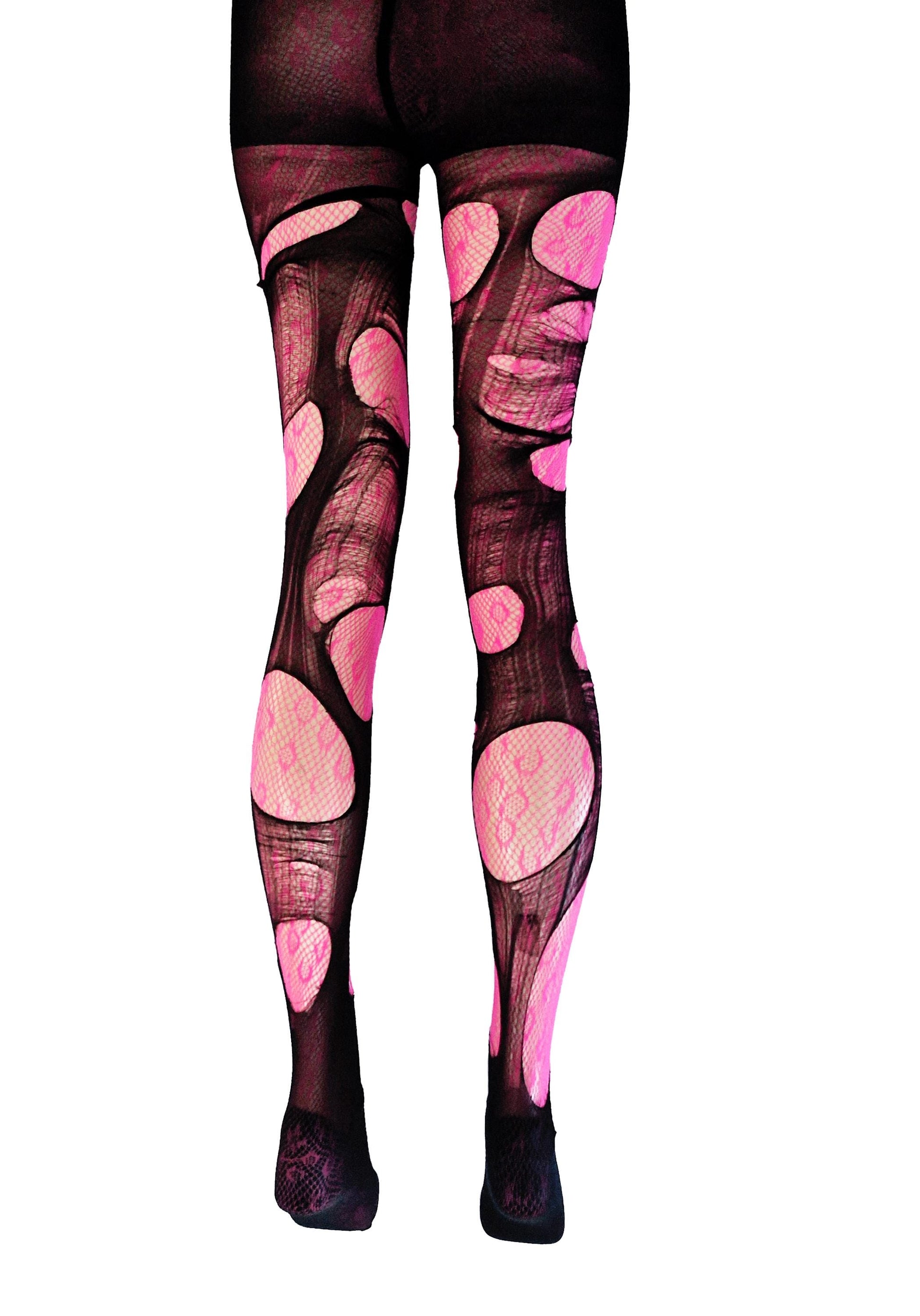 tattered & torn tights pink leopard print fishnet tights Halloween leggings rave wear funky tights sexy tights mesh tights fishnet stockings
