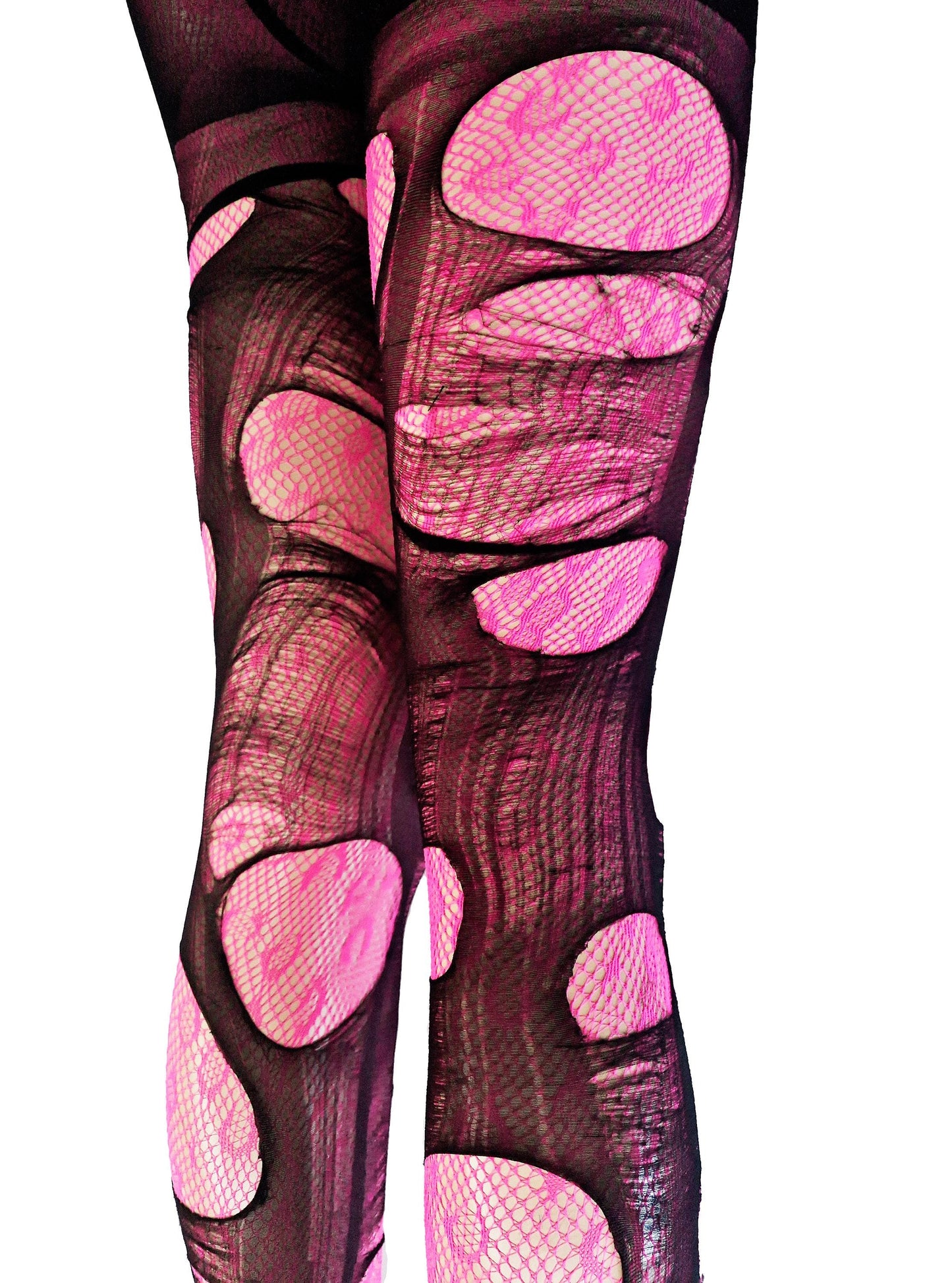 tattered & torn tights pink leopard print fishnet tights Halloween leggings rave wear funky tights sexy tights mesh tights fishnet stockings