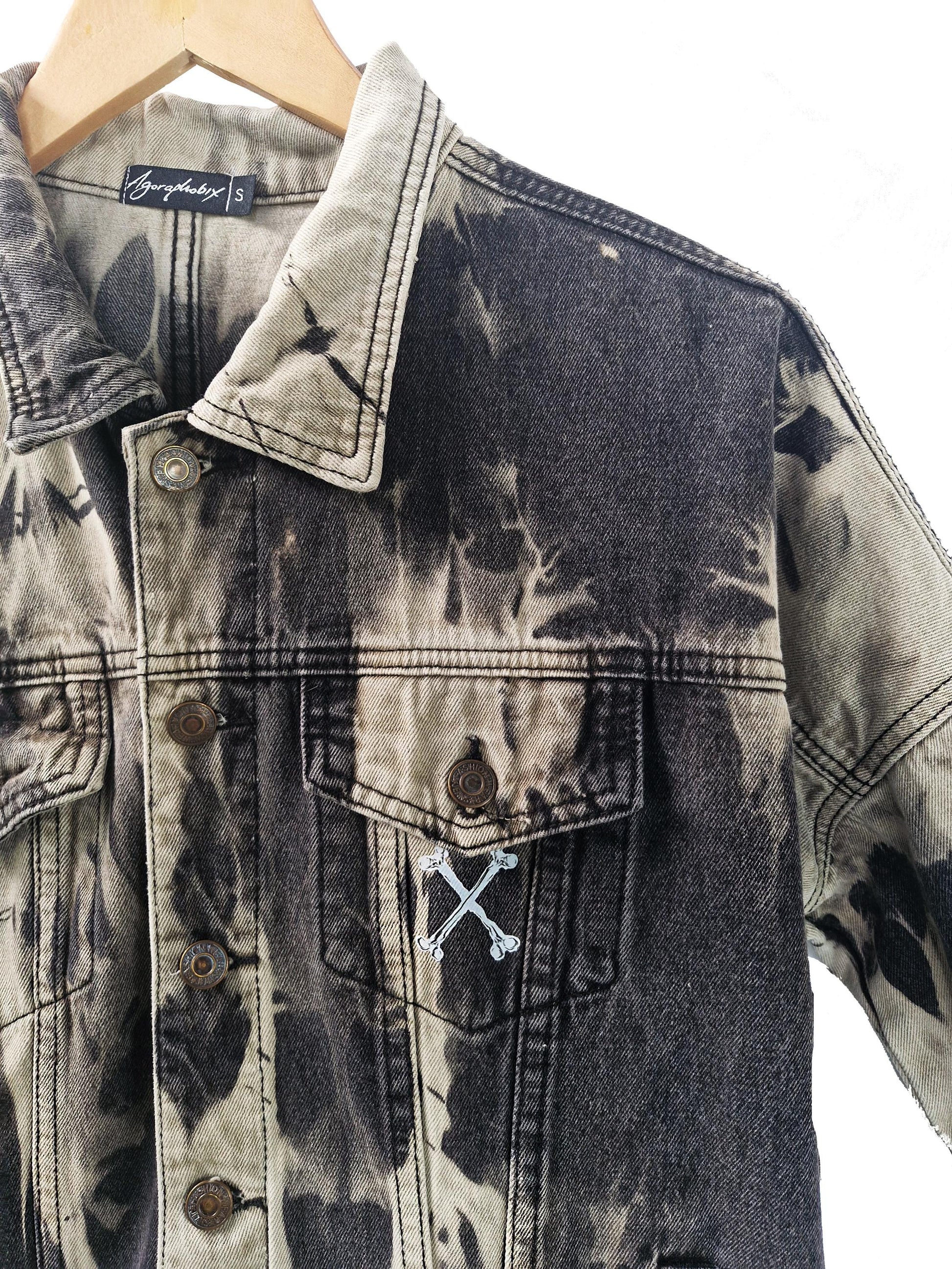 Black & white tie dye jean jacket custom jean jacket tie dye denim jacket oversized jacket | y2k jacket upcycled jean jacket size XL
