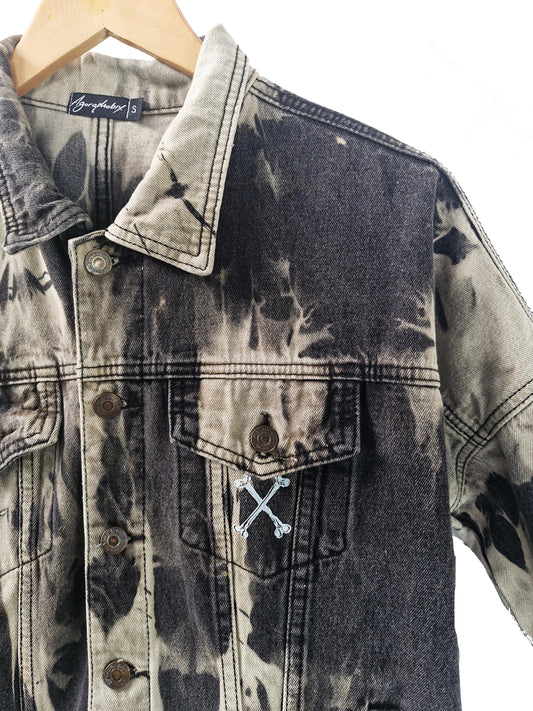 Black & white tie dye jean jacket custom jean jacket tie dye denim jacket oversized jacket | y2k jacket upcycled jean jacket size XL