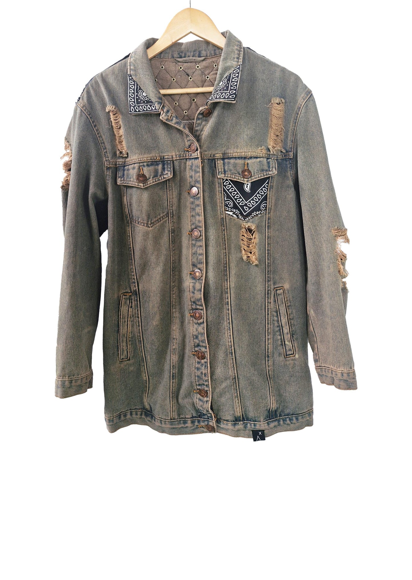 custom jean jacket goth jacket punk jacket brown denim jacket | unique jacket distressed jacket upcycled denim jacket custom denim | size M