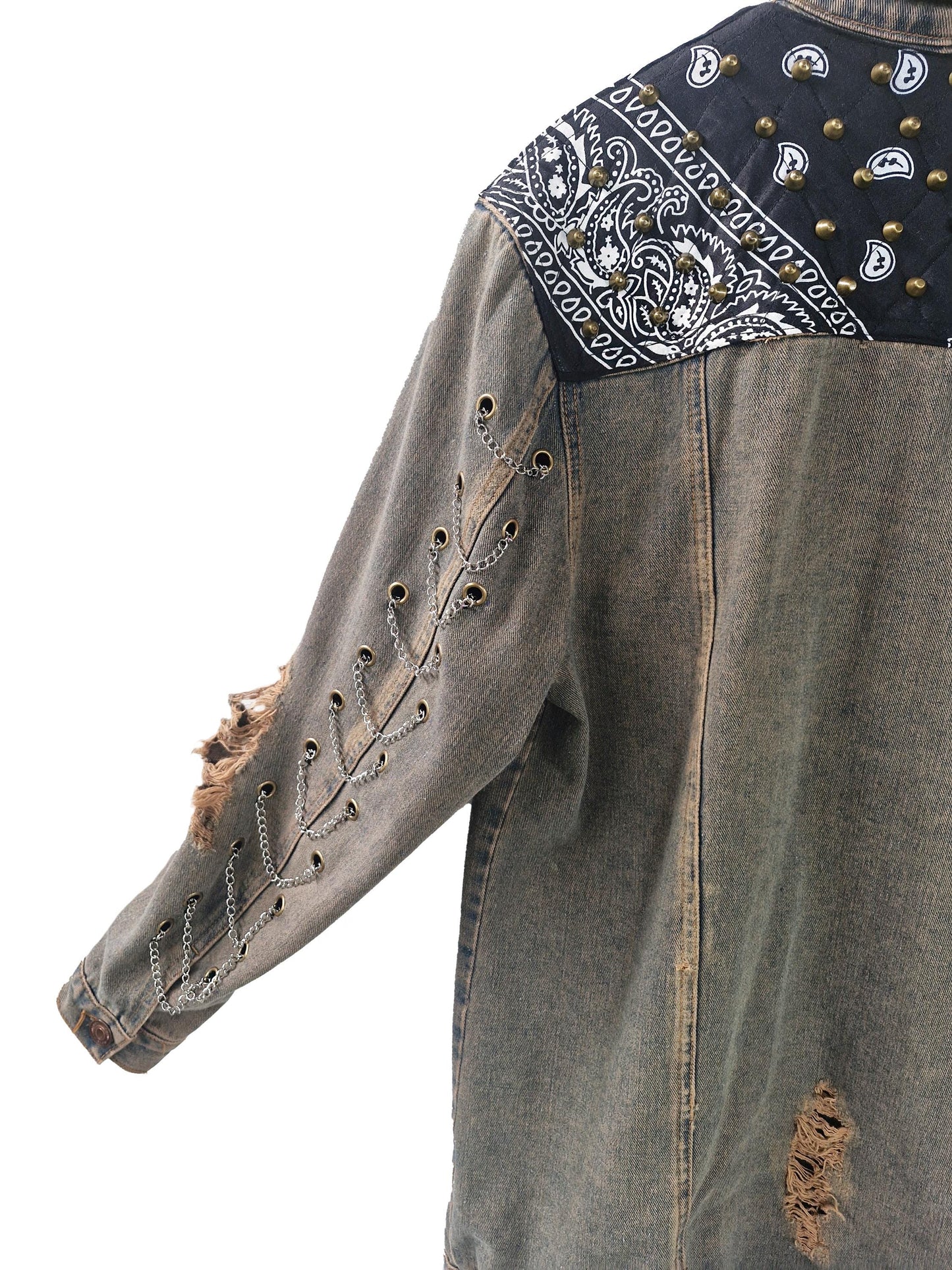 custom jean jacket goth jacket punk jacket brown denim jacket | unique jacket distressed jacket upcycled denim jacket custom denim | size M