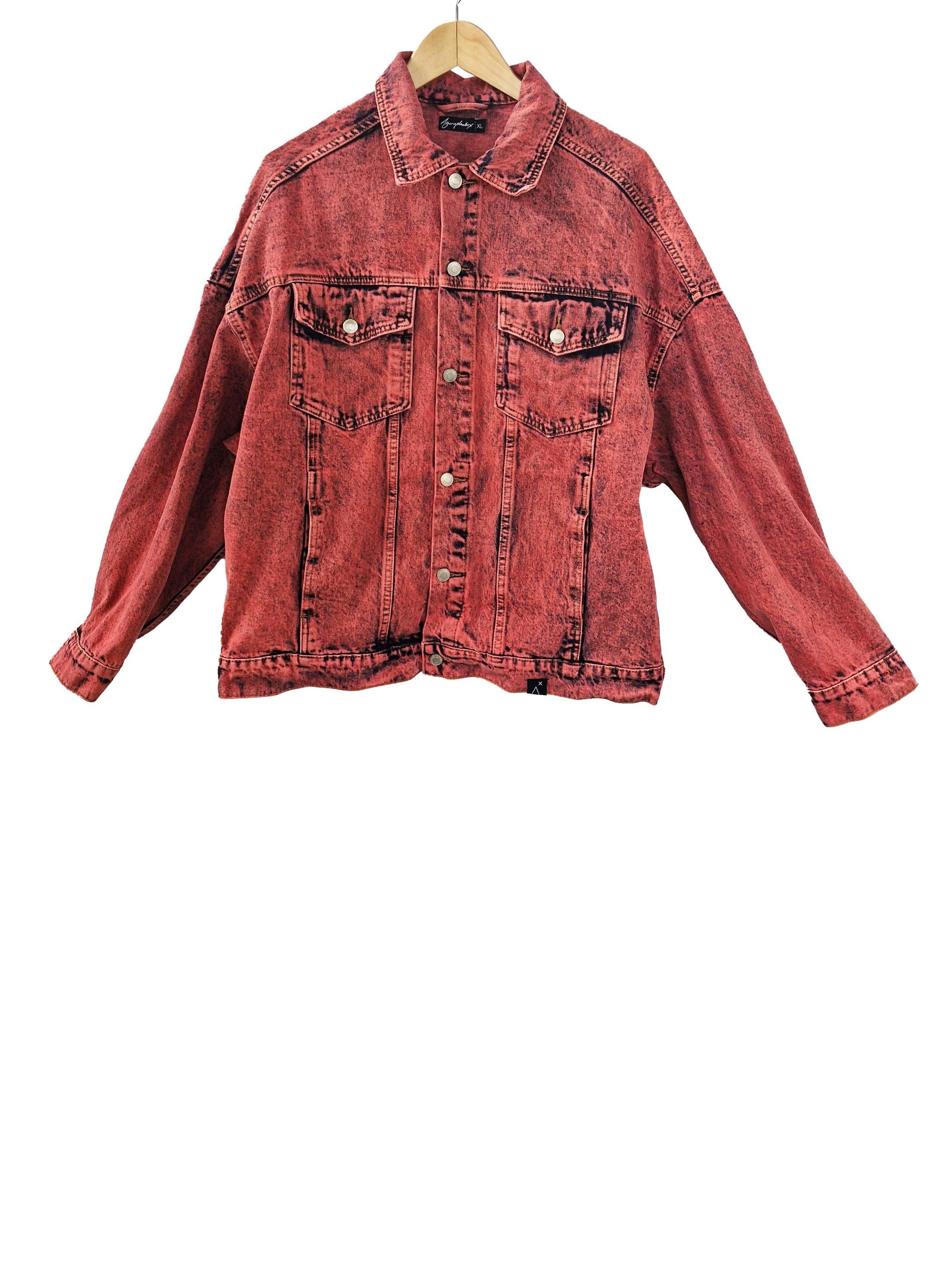 red tie dye jacket red denim jacket custom jean jacket red jeans jacket oversized jacket | upcycled jean jacket size XL