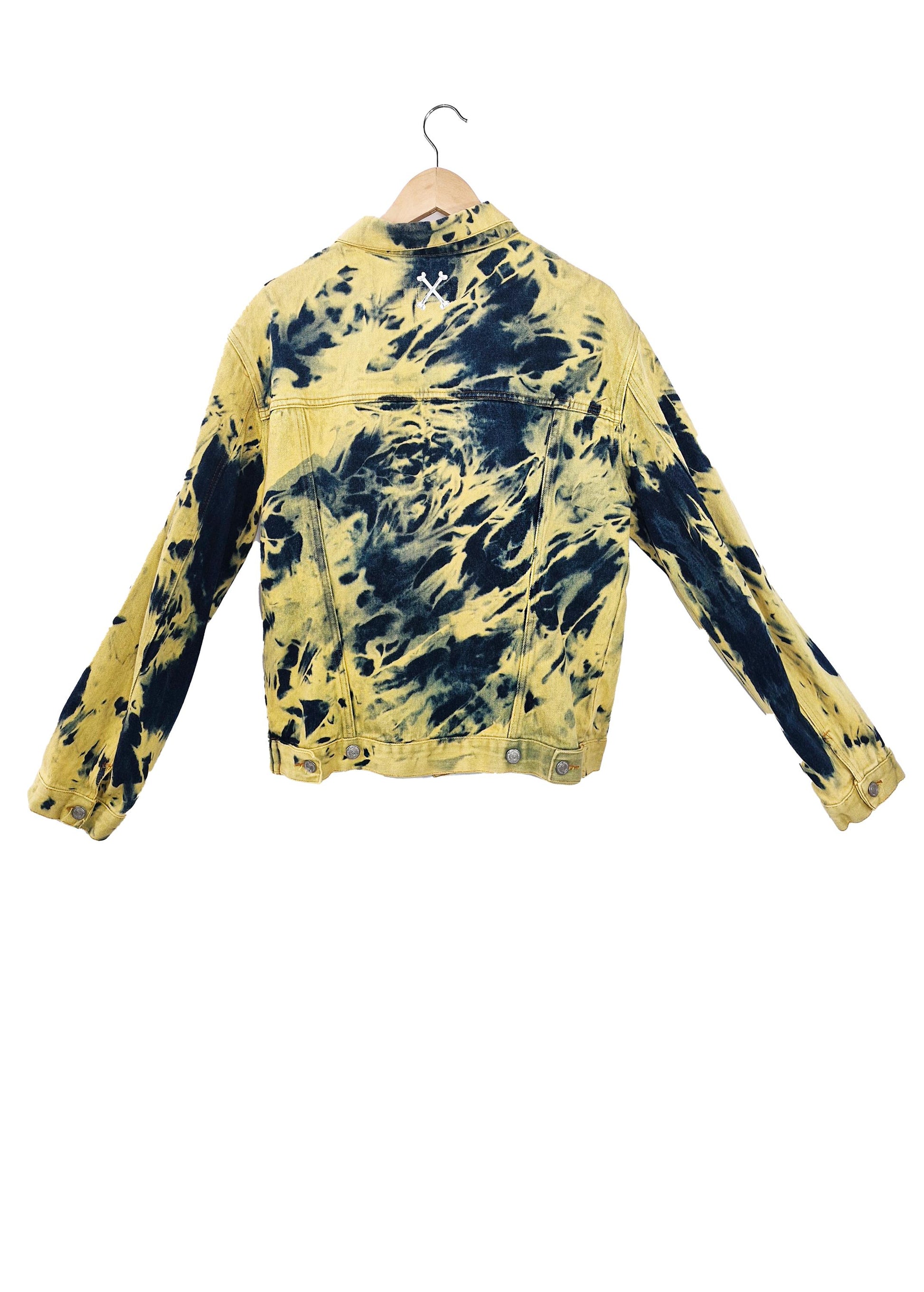 Tie Dye yellow jacket yellow denim jacket distressed jacket punk jacket upcycled jean jacket | yellow jeans jacket | size XL