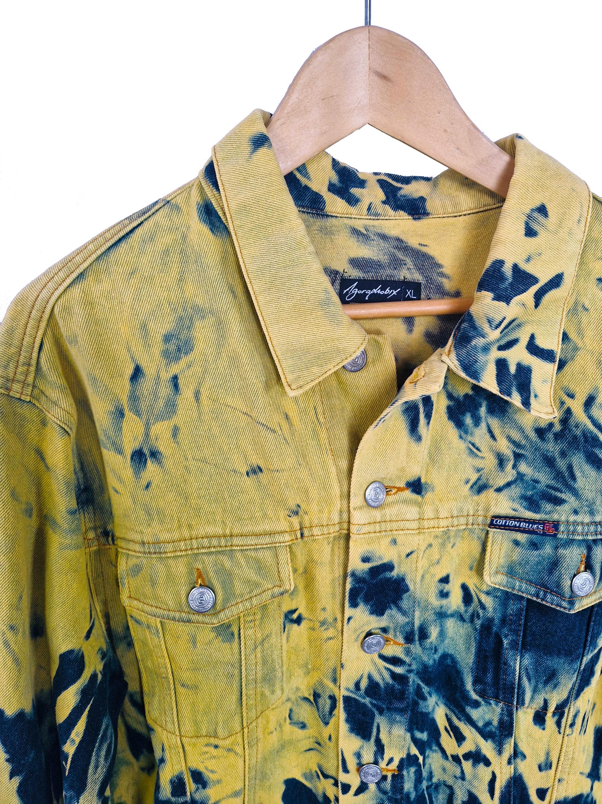 Tie Dye yellow jacket yellow denim jacket distressed jacket punk jacket upcycled jean jacket | yellow jeans jacket | size XL