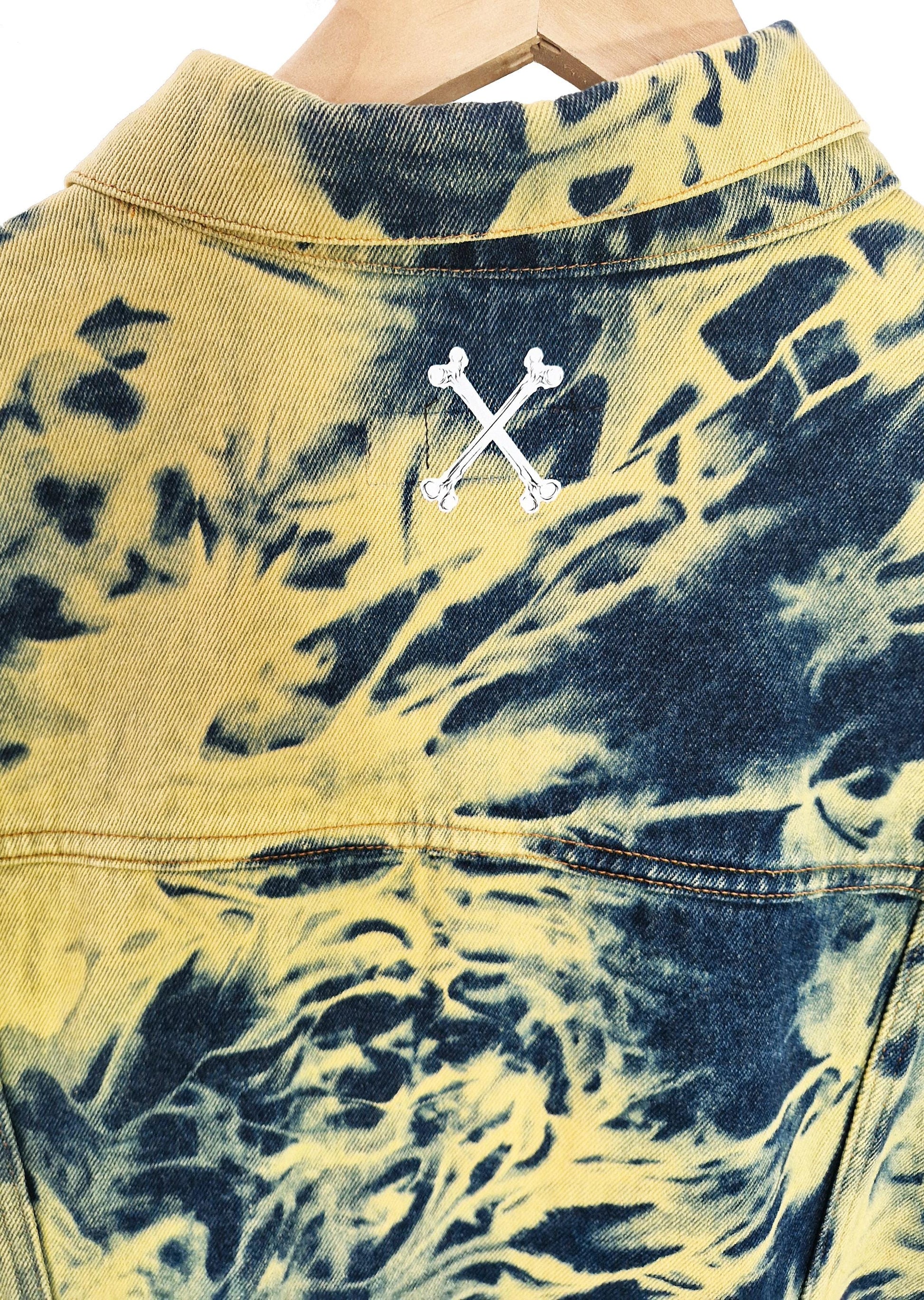 Tie Dye yellow jacket yellow denim jacket distressed jacket punk jacket upcycled jean jacket | yellow jeans jacket | size XL