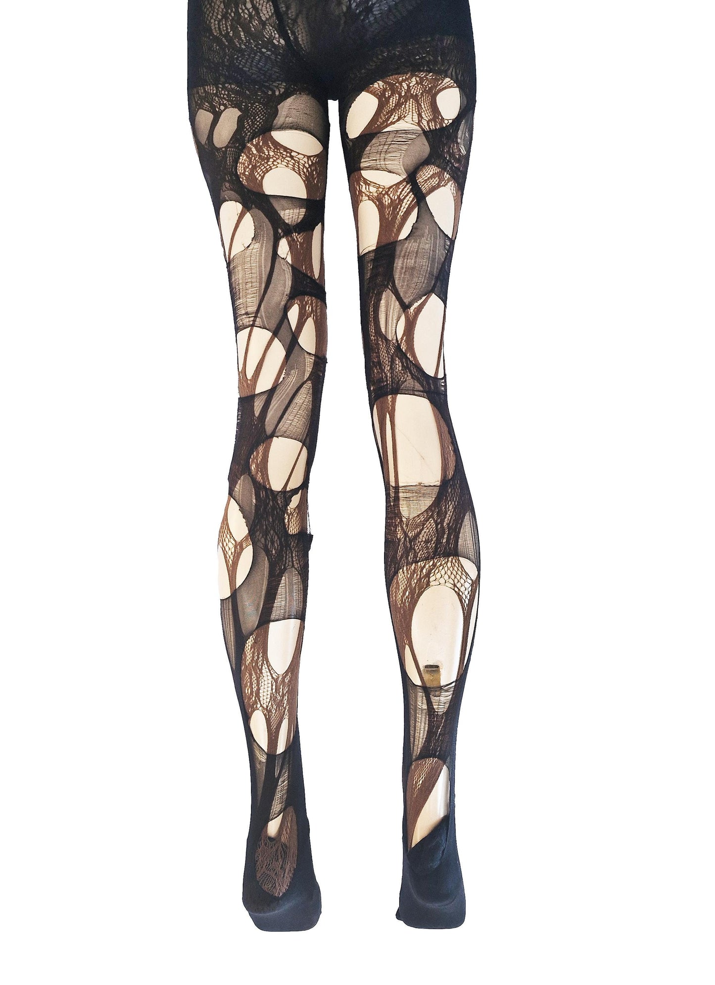 Brown black lace tights torn tights floral lace fishnet tights Halloween tights patterned tights goth tights fishnet stockings gothic tights