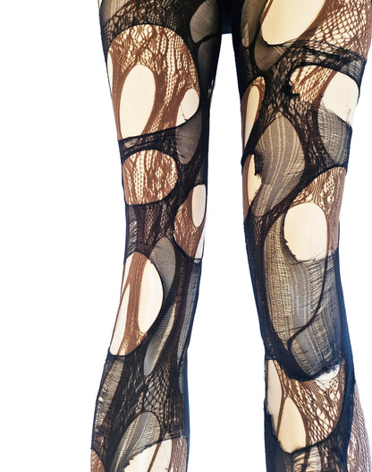 Brown black lace tights torn tights floral lace fishnet tights Halloween tights patterned tights goth tights fishnet stockings gothic tights