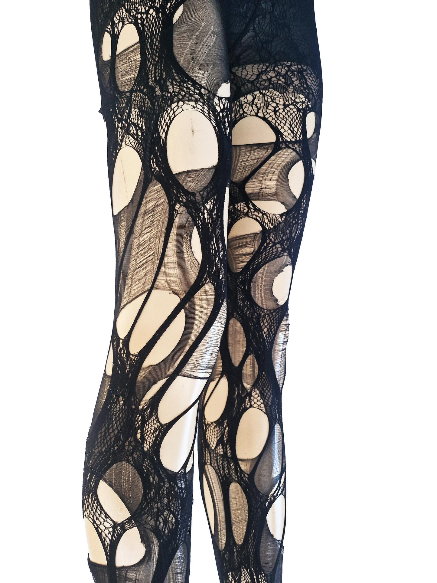Brown black lace tights torn tights floral lace fishnet tights Halloween tights patterned tights goth tights fishnet stockings gothic tights