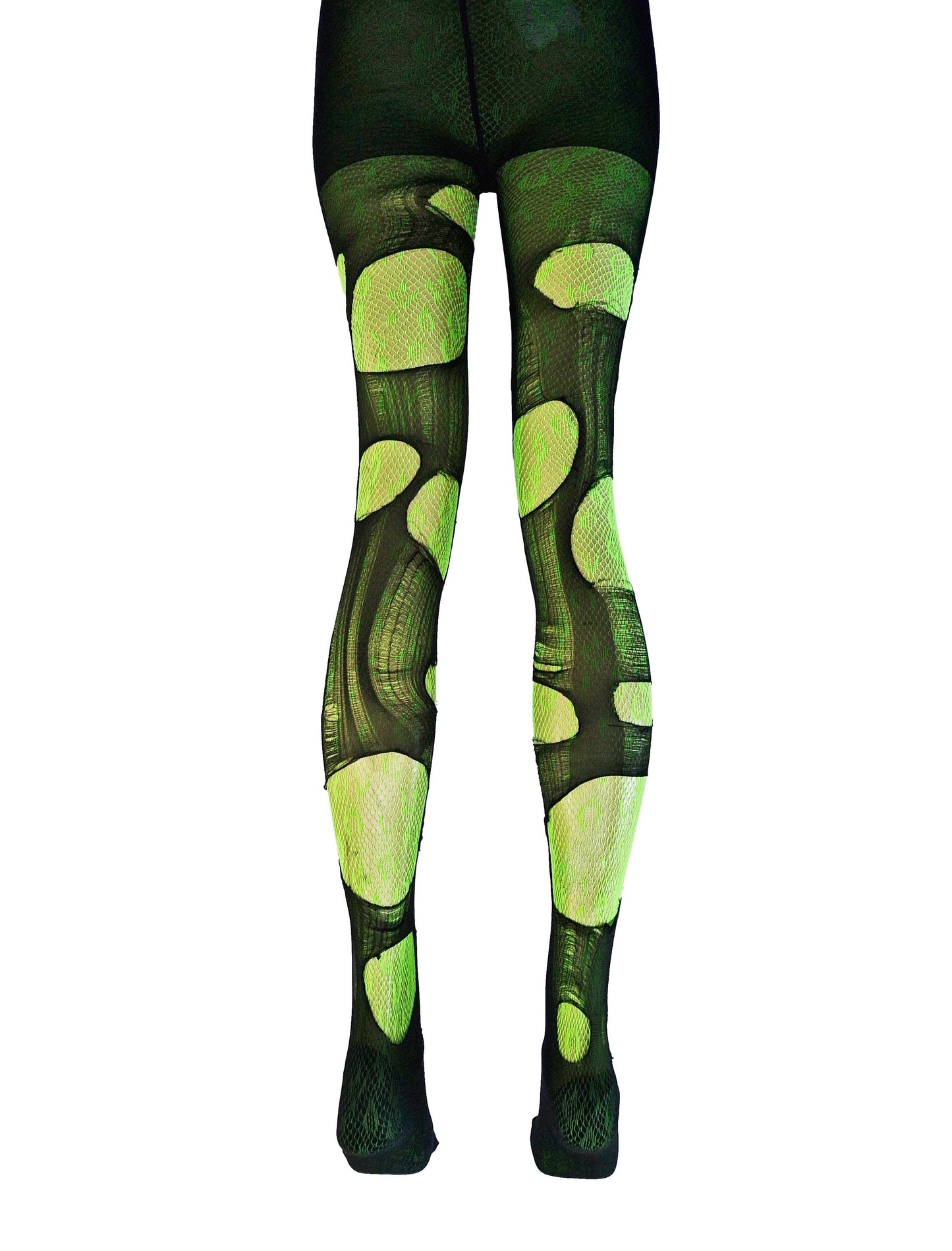Neon Green Leopard Tights Ripped Fishnet Tights Festival Outfit Rave Tights Y2K Leopard Print Leggings Burning Man Clothing